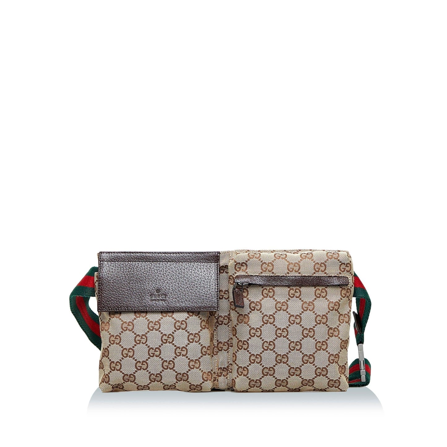 Gucci GG Double Pocket Belt SHG-K8VhdU Canvas Brown Accessory