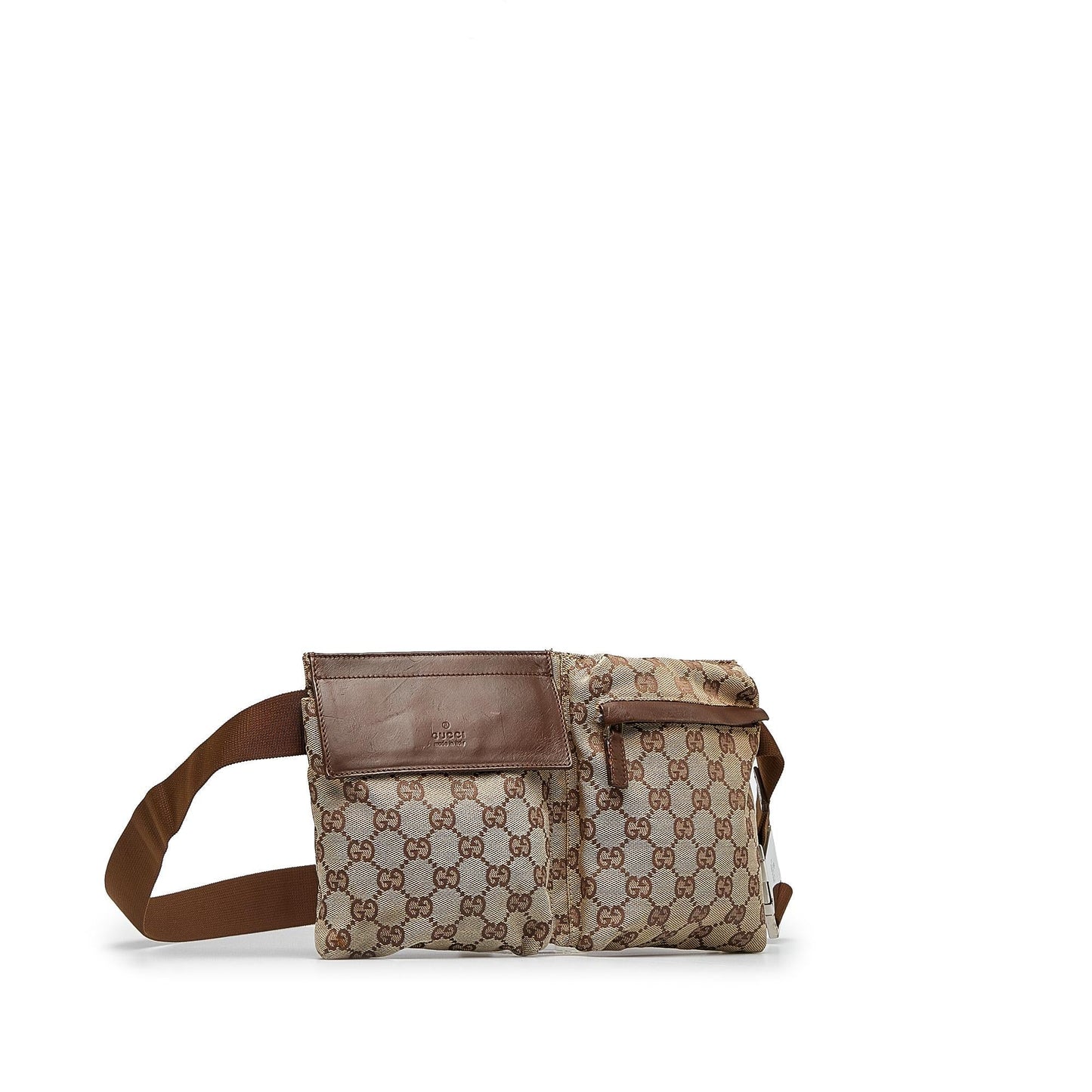 Gucci GG Double Pocket Belt SHG-SGCRHa Canvas Calf Brown Accessory