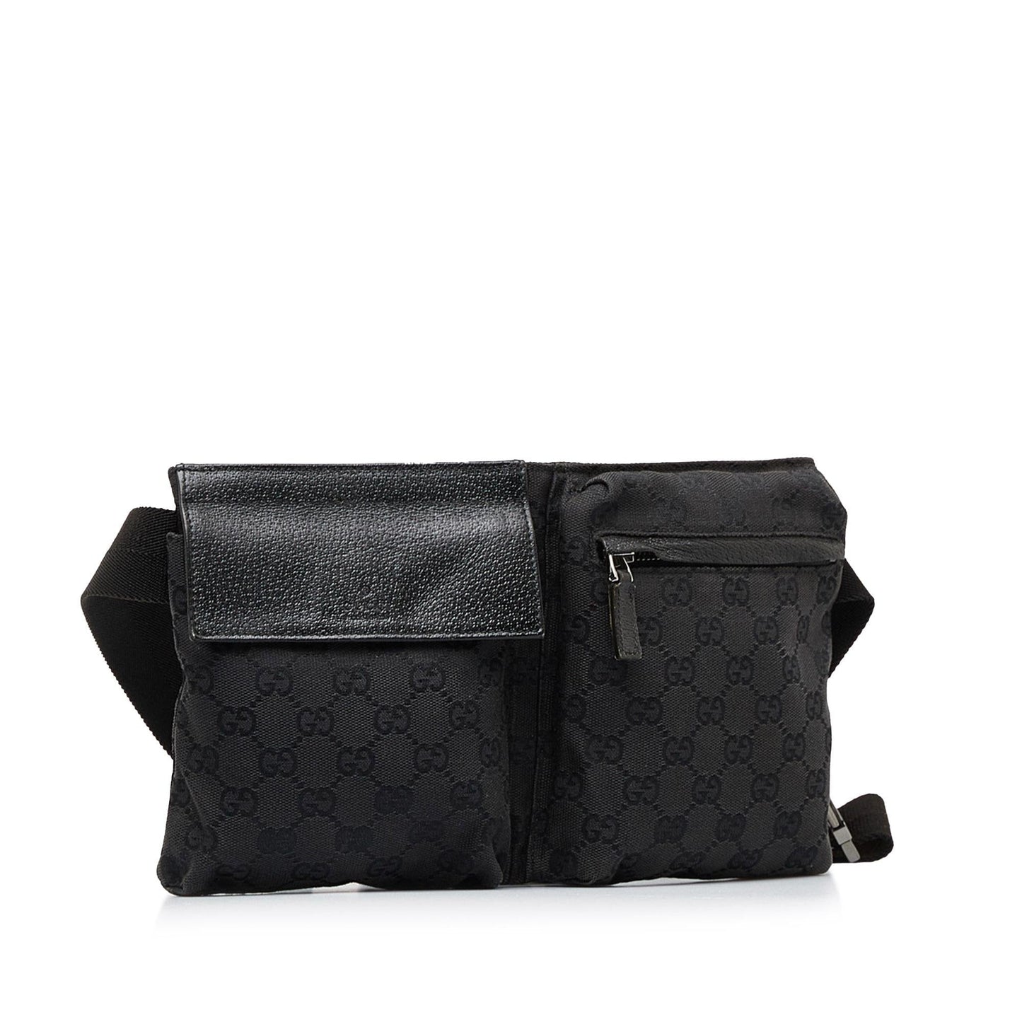 Gucci GG Double Pocket Belt SHG-WS8NBX Canvas Calf Black Accessory