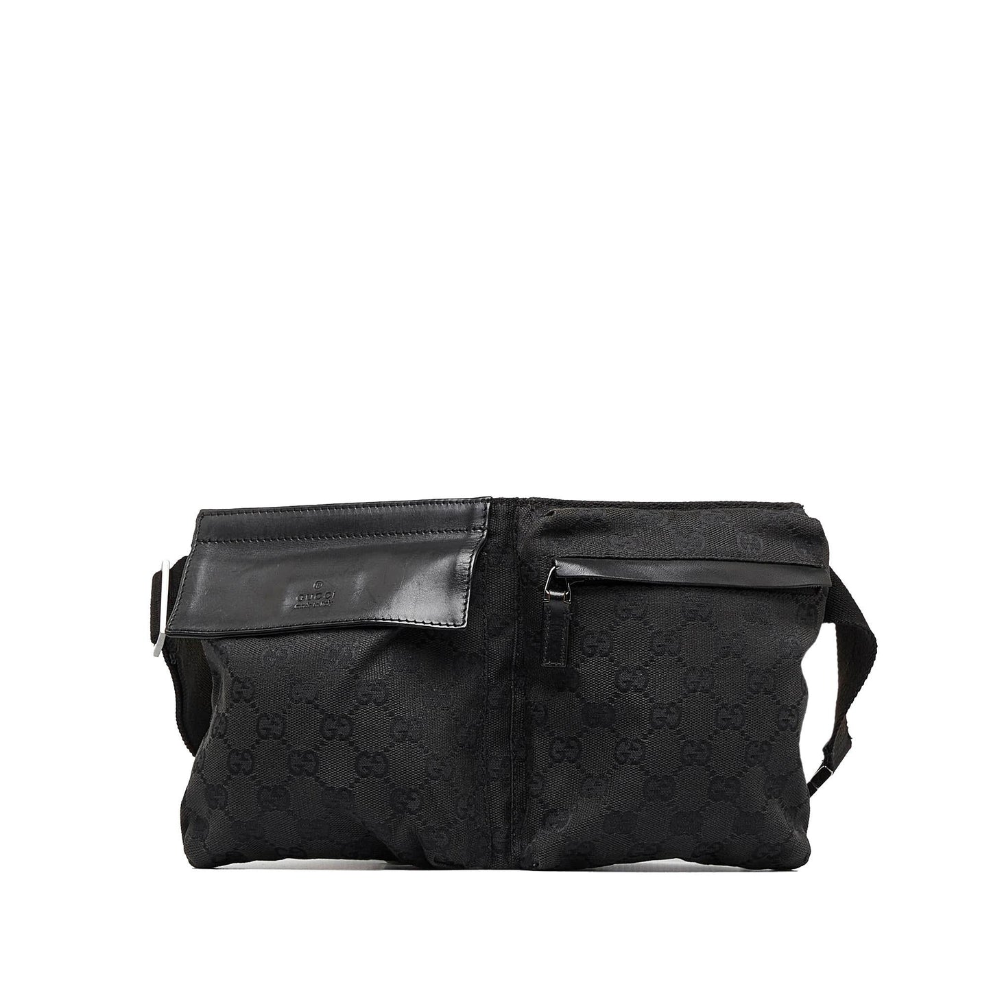 Gucci GG Double Pocket Belt SHG-9YRfAM Canvas Black Accessory