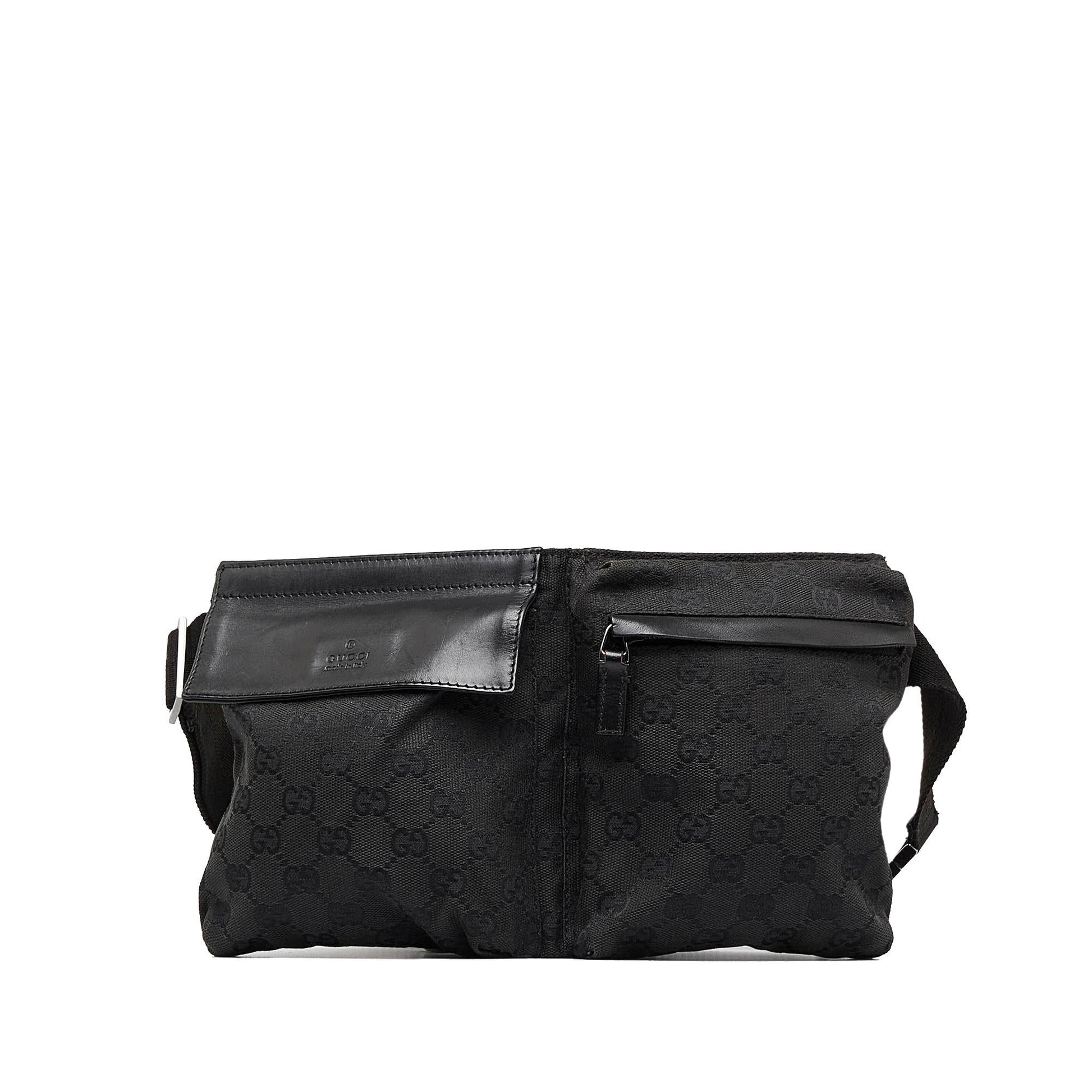 Gucci GG Double Pocket Belt SHG-9YRfAM Canvas Black Accessory