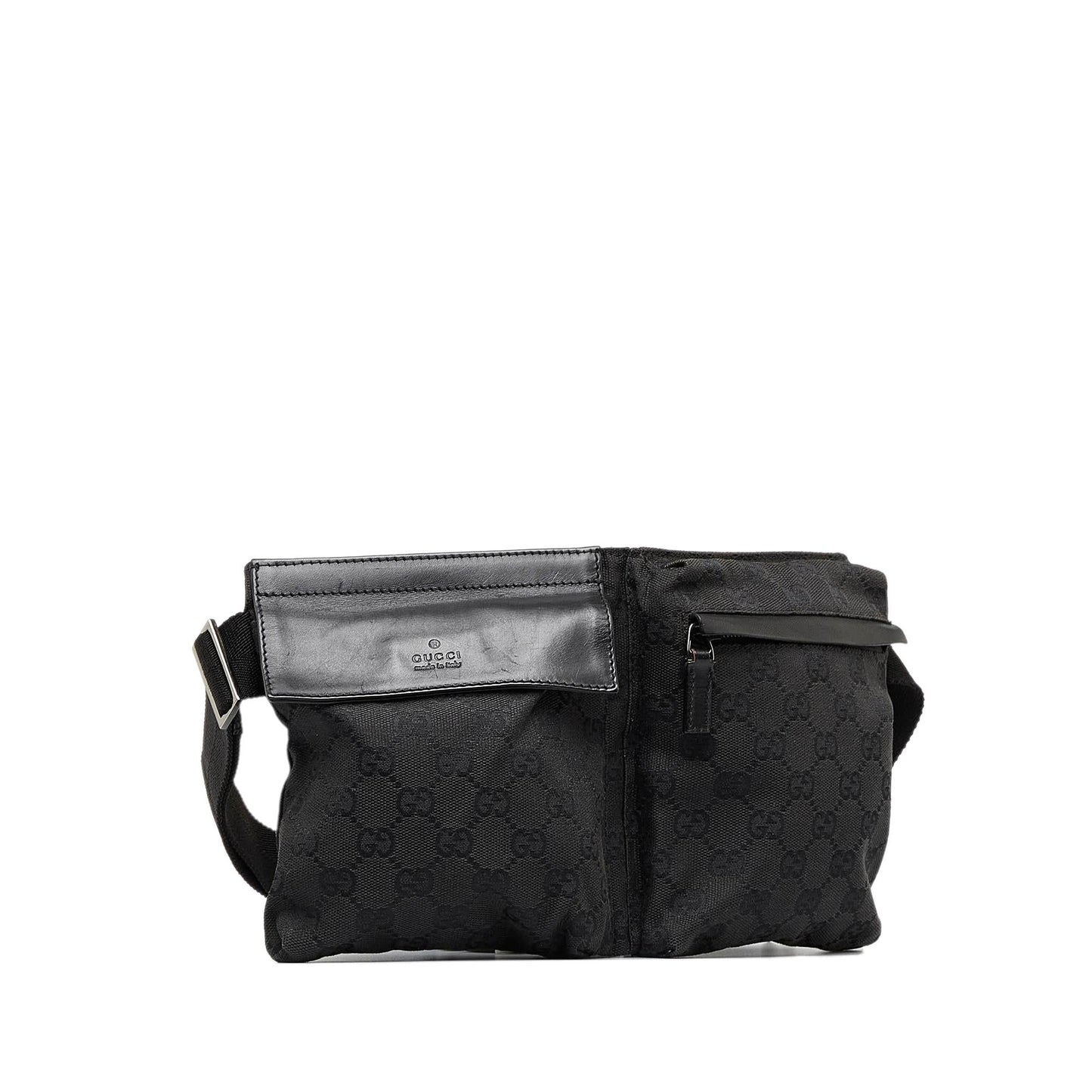 Gucci GG Double Pocket Belt SHG-9YRfAM Canvas Black Accessory