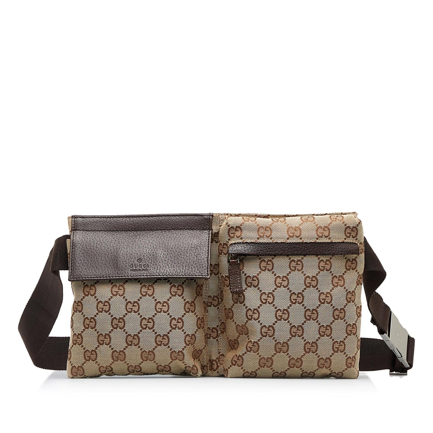 Gucci GG Double Pocket Belt SHG-LG8NkK Canvas Calf Brown Accessory