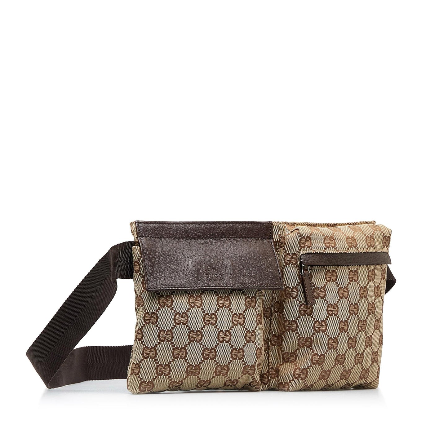 Gucci GG Double Pocket Belt SHG-LG8NkK Canvas Calf Brown Accessory