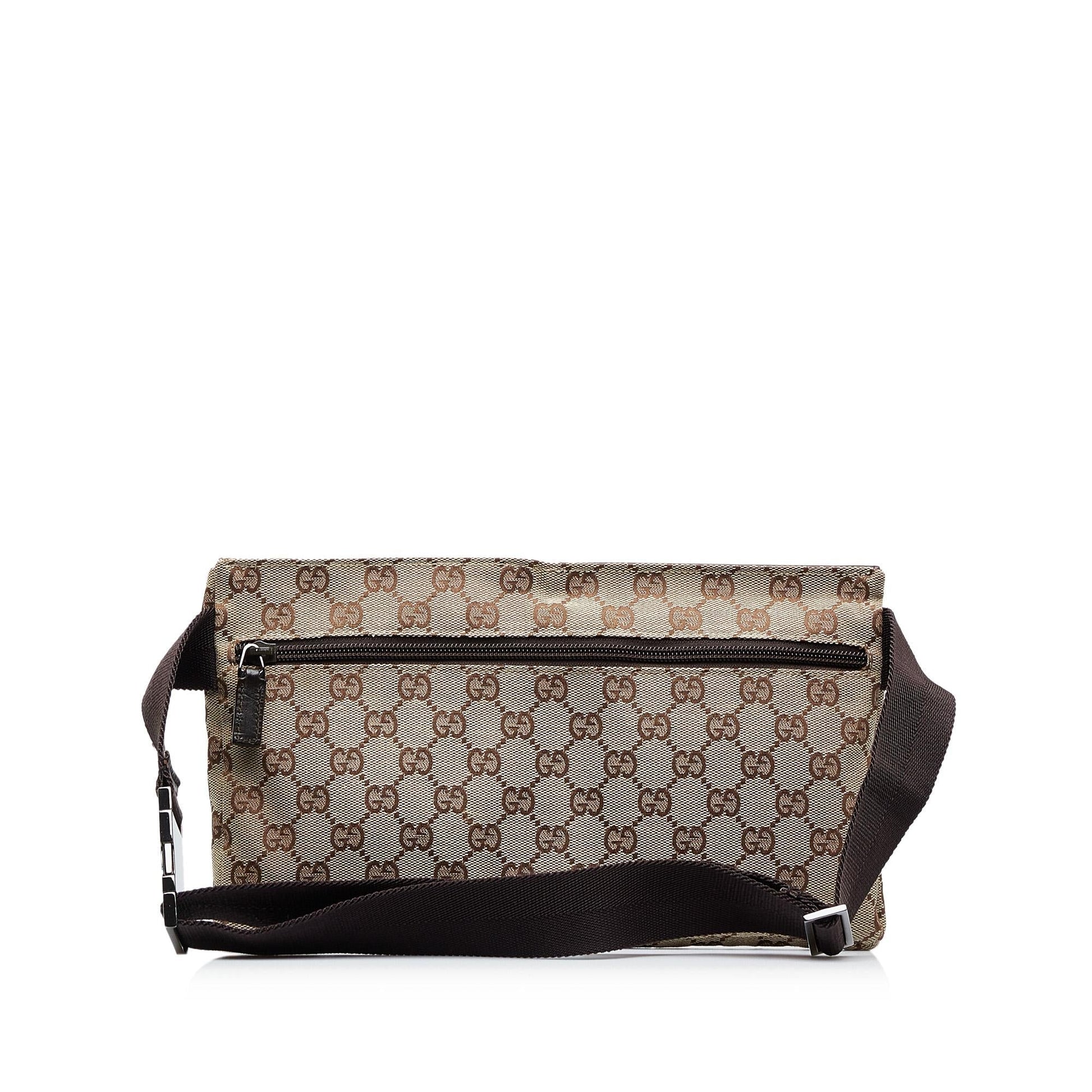 Gucci GG Double Pocket Belt SHG-BZKMqY Canvas Calf Brown Accessory