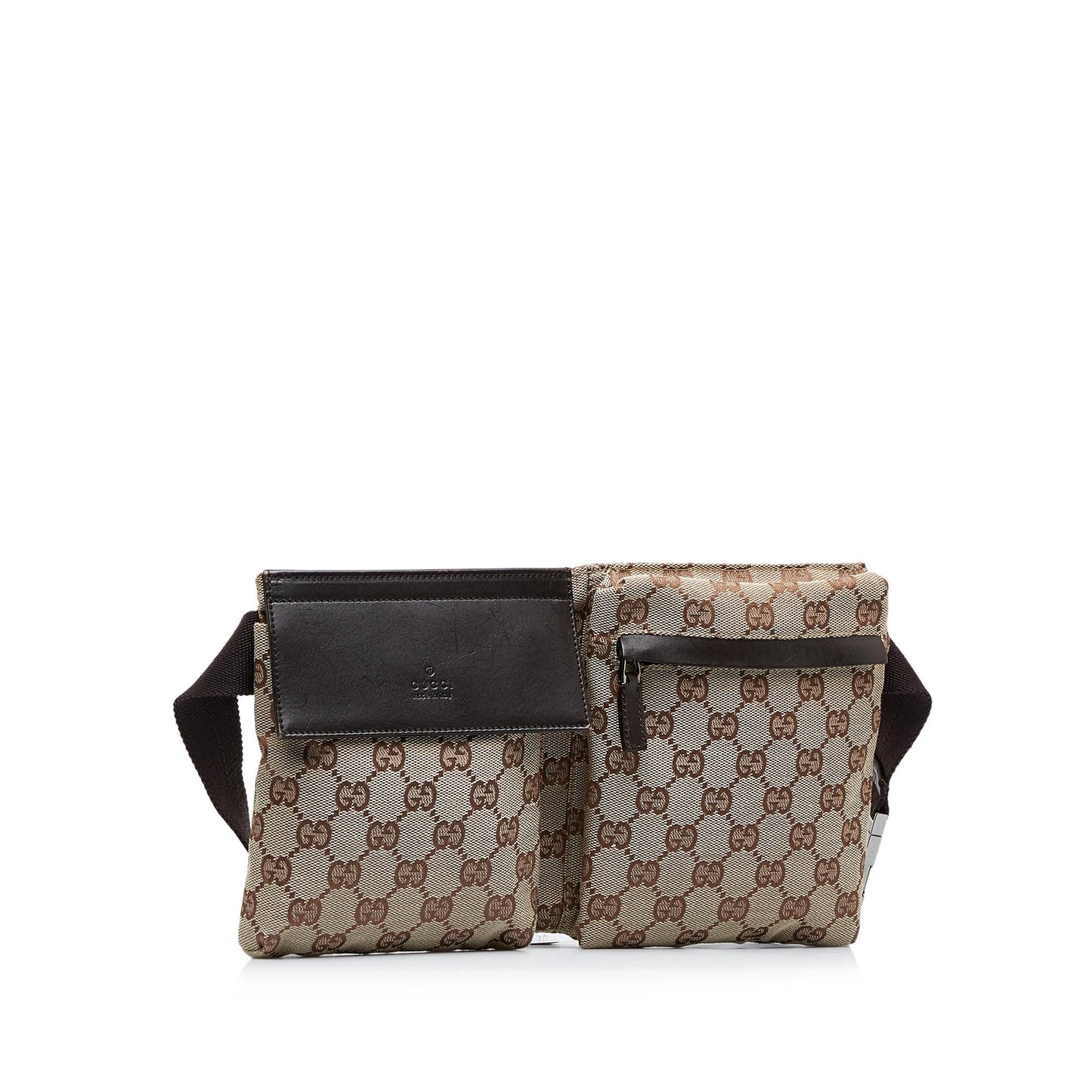 Gucci GG Double Pocket Belt SHG-BZKMqY Canvas Calf Brown Accessory