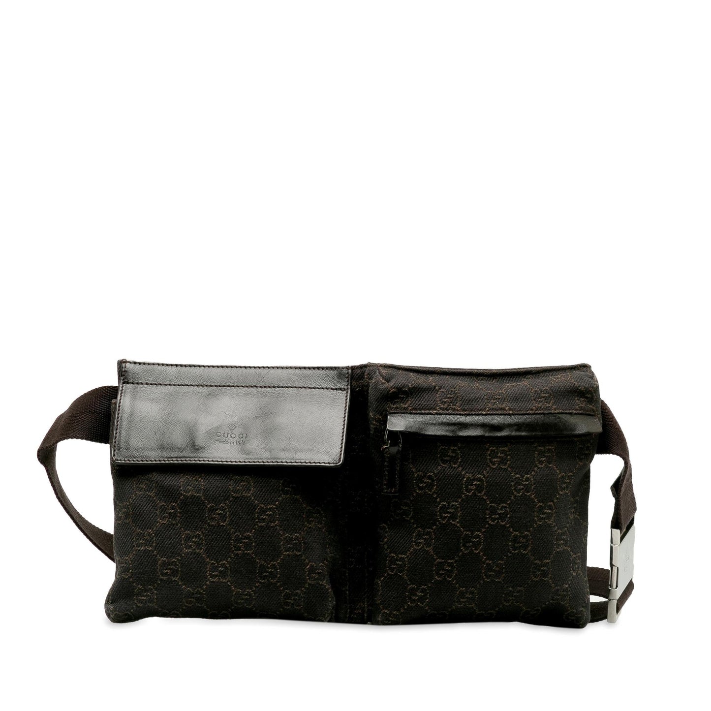 Gucci GG Double Pocket Belt SHG-A3c4cV Canvas Black Accessory