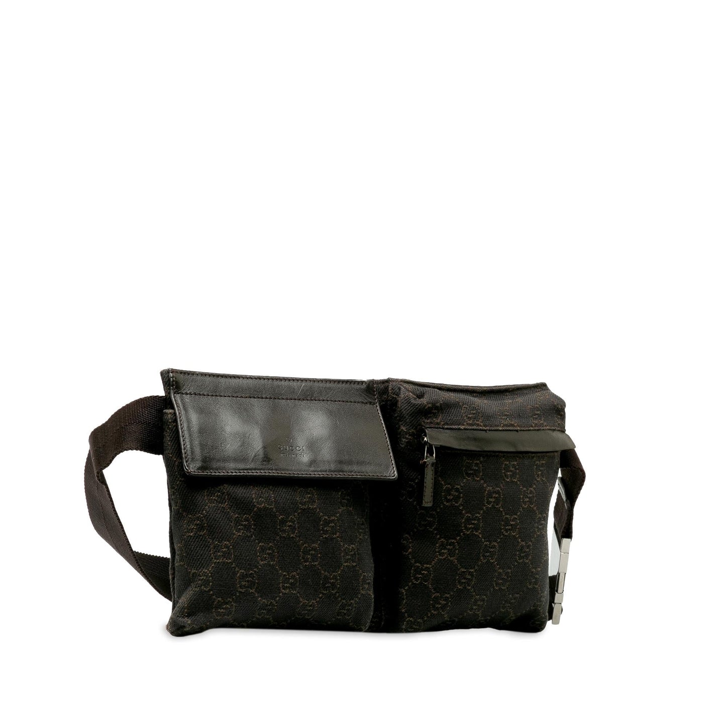 Gucci GG Double Pocket Belt SHG-A3c4cV Canvas Black Accessory