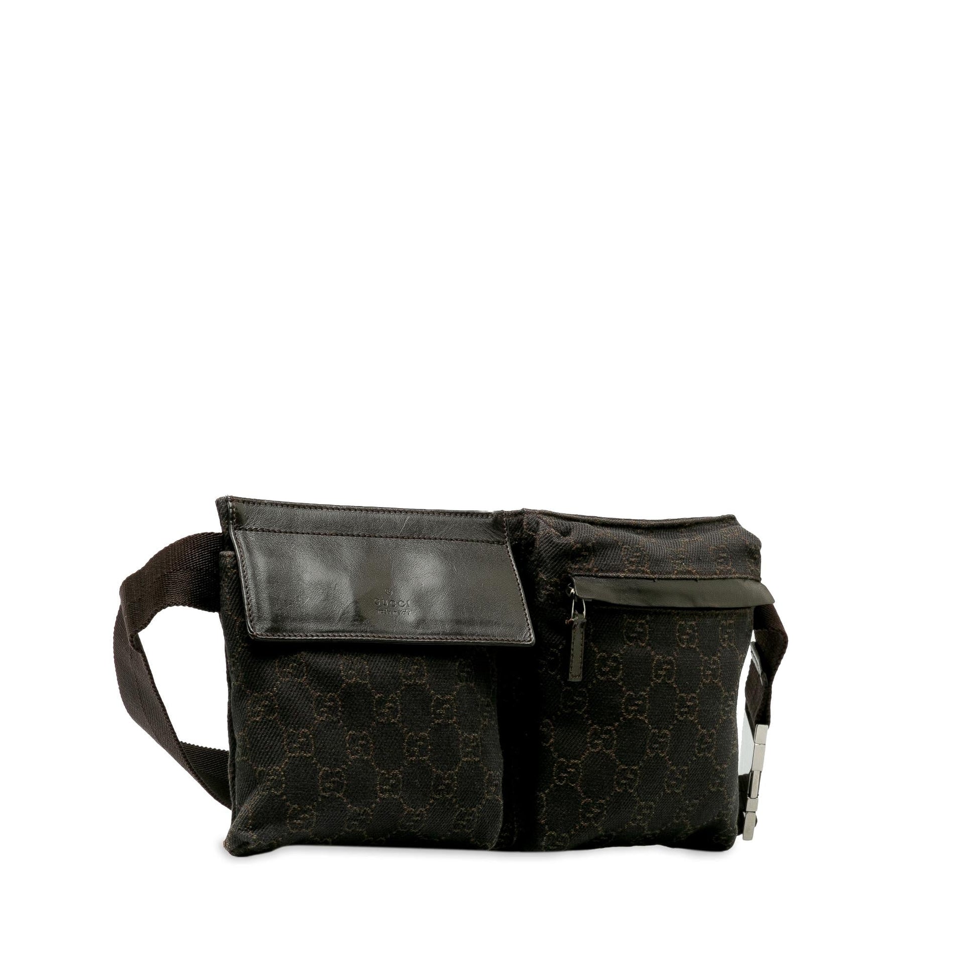 Gucci GG Double Pocket Belt SHG-A3c4cV Canvas Black Accessory