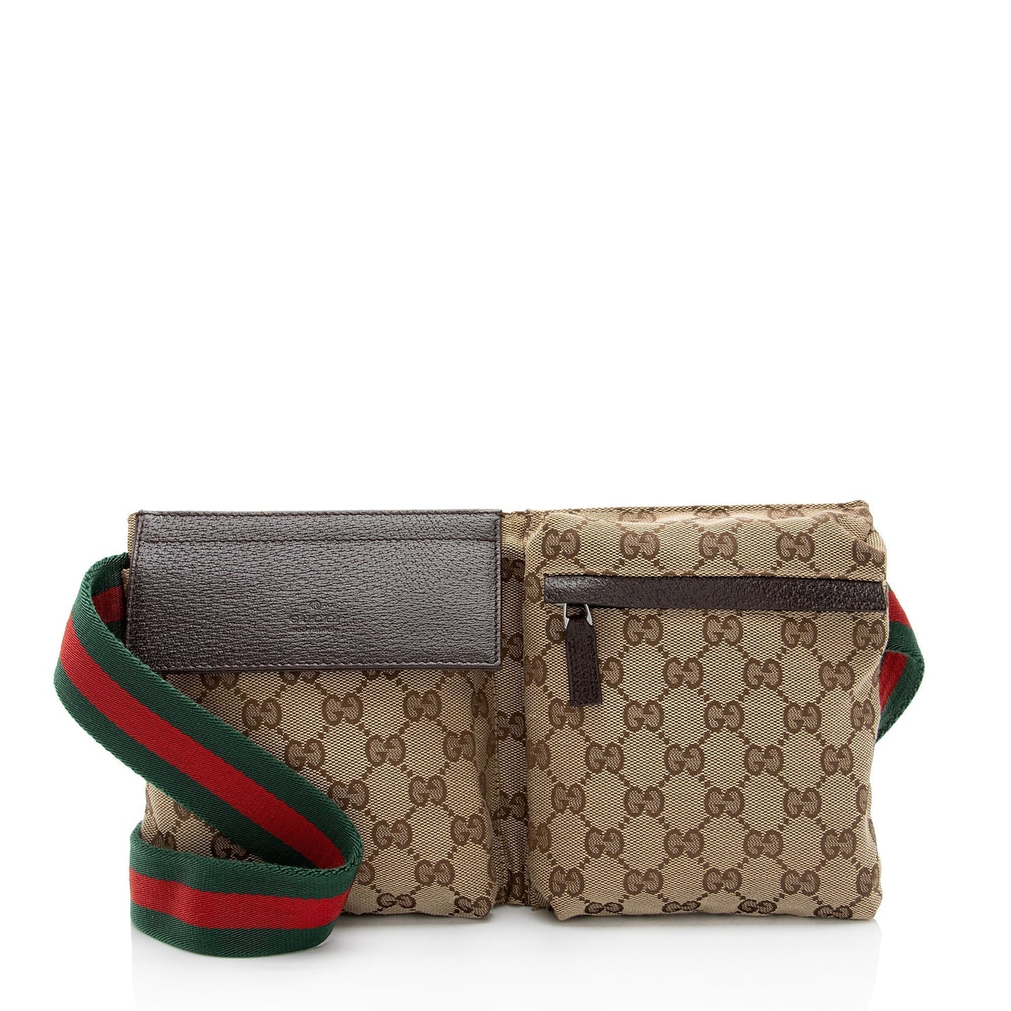 Gucci GG Double Pocket Belt SHF-Z0mmJ4 Leather Canvas Nylon Brown Accessory