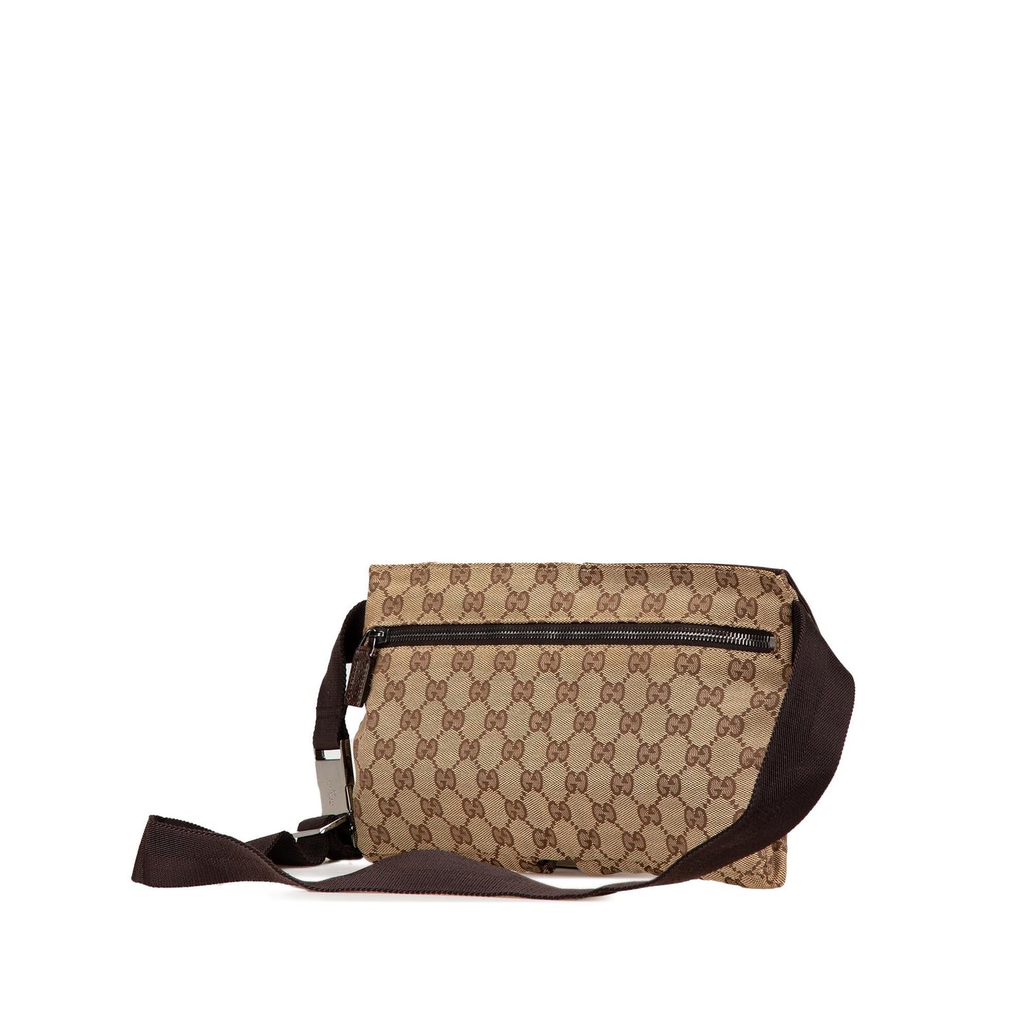 Gucci GG Double Pocket Belt Canvas Calf Brown Accessory Belt Bag