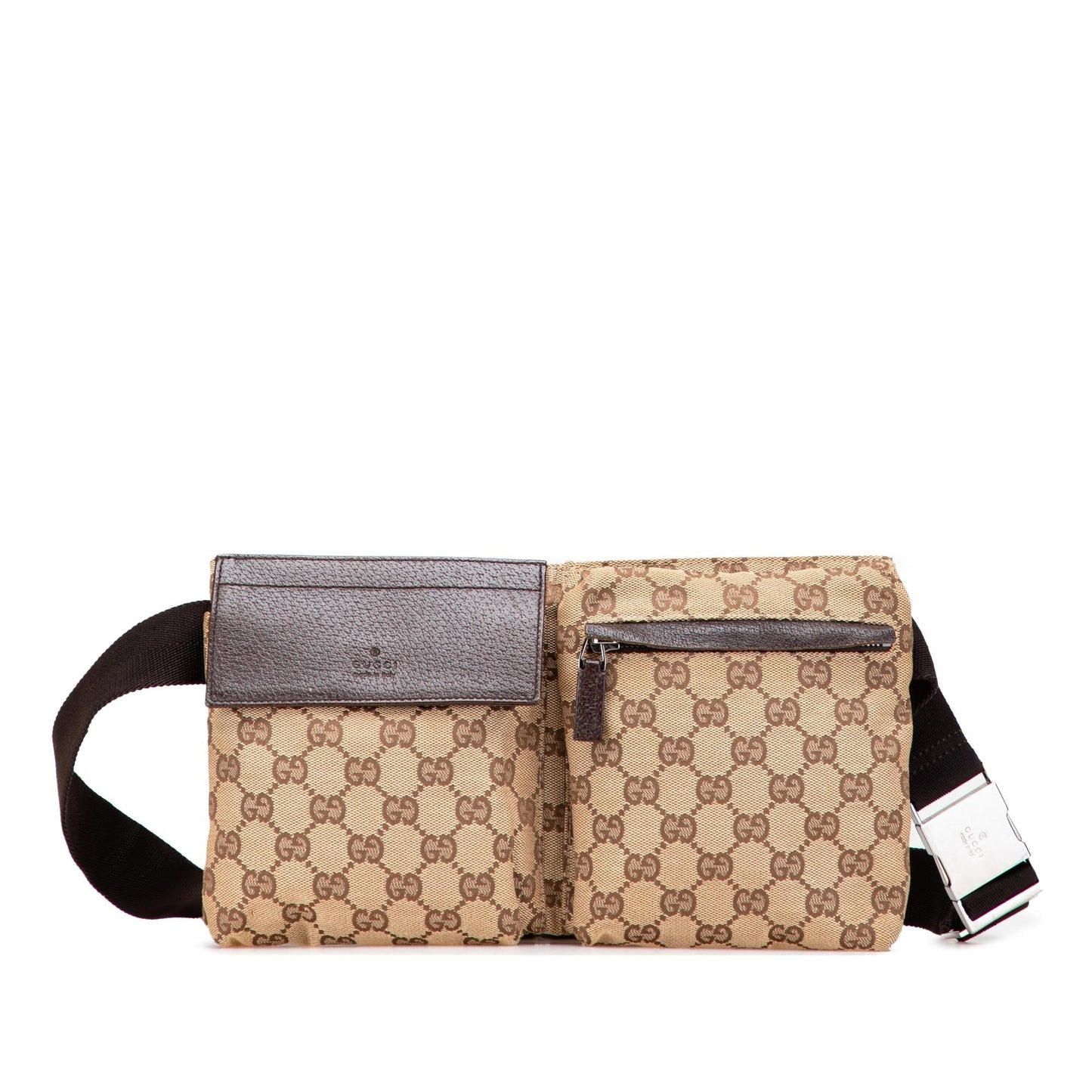 Gucci GG Double Pocket Belt Canvas Calf Brown Accessory