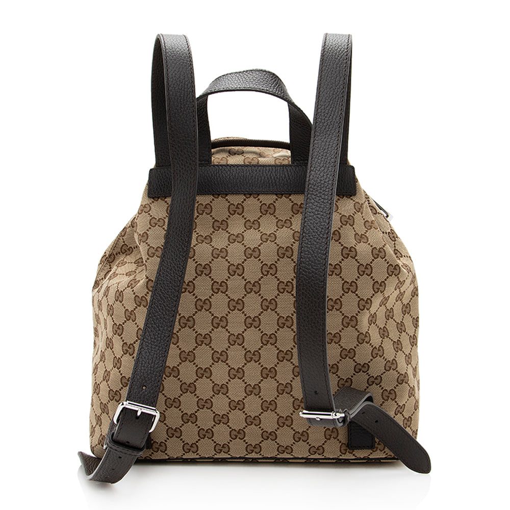 Gucci GG Drawstring Backpack SHF Leather Canvas Beige Jewelry