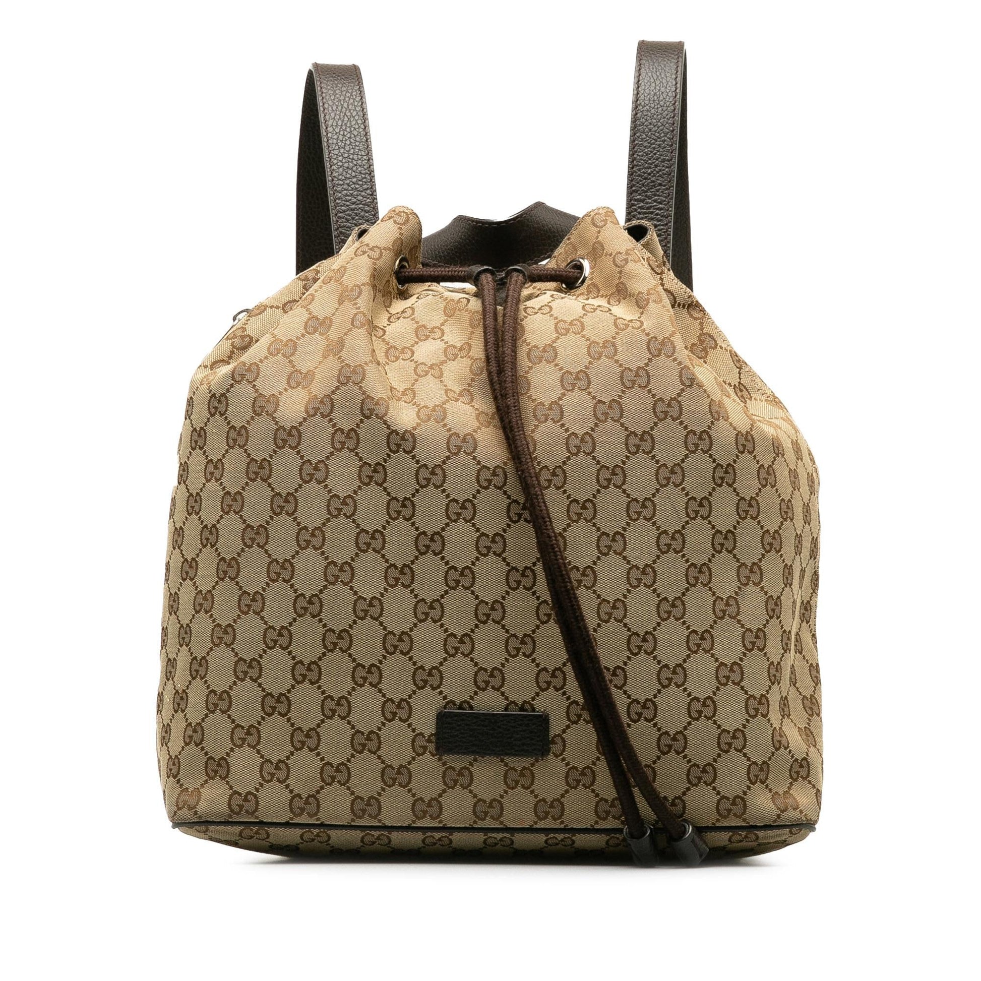 Gucci GG Drawstring Backpack SHG-YazrQc Canvas Calf Brown Jewelry