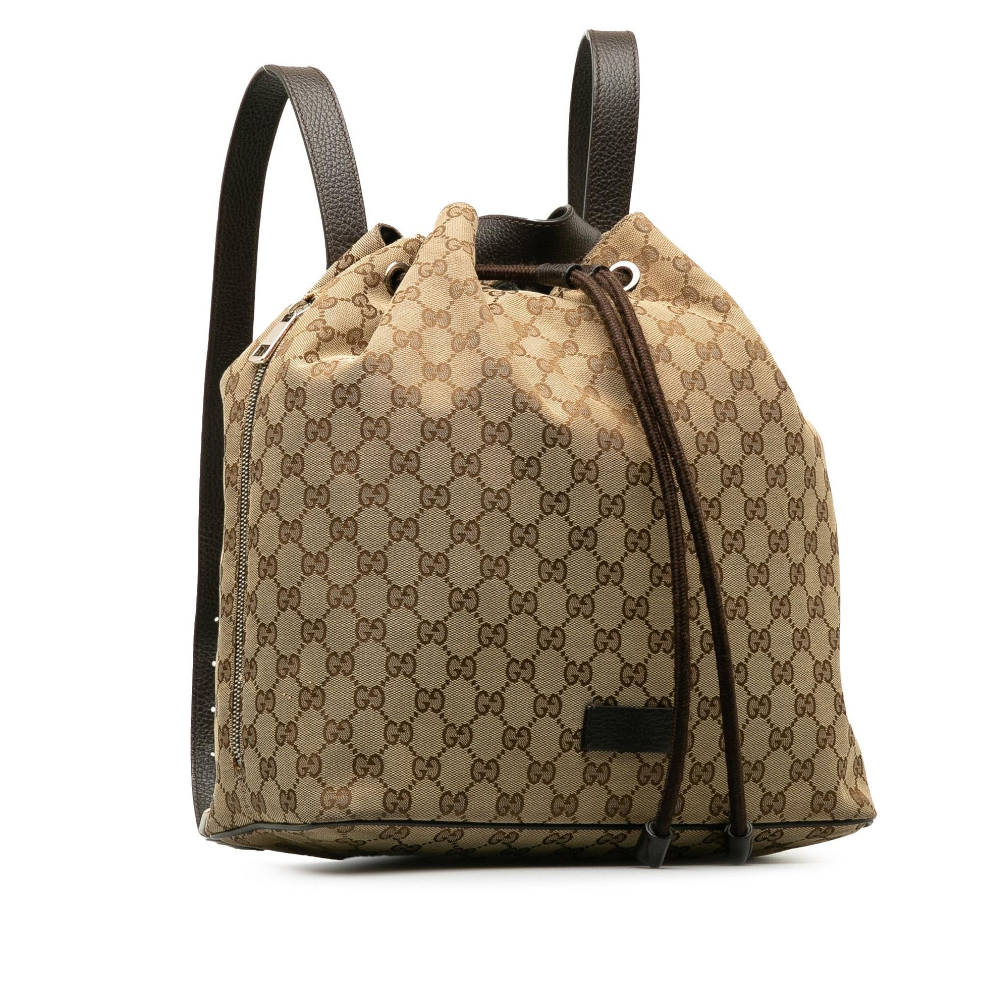 Gucci GG Drawstring Backpack SHG-YazrQc Canvas Calf Brown Jewelry