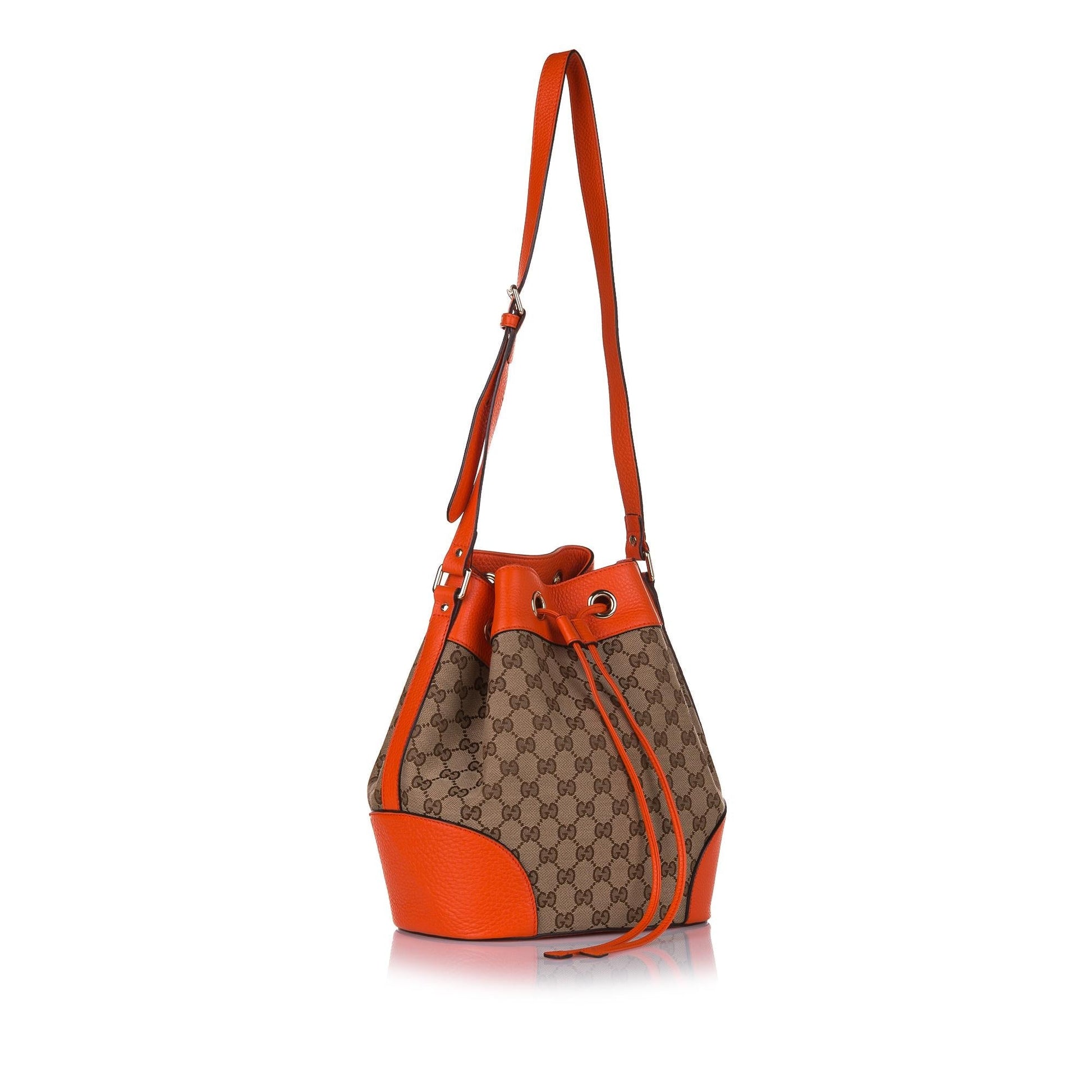 Gucci GG Drawstring SHG Canvas Brown Bucket Jewelry