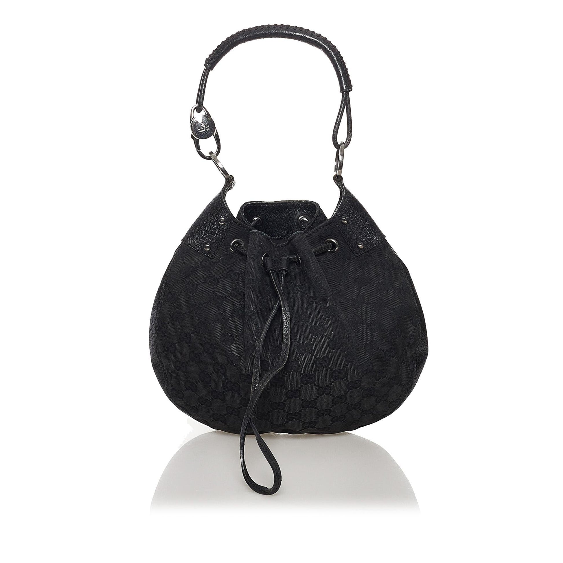 Gucci GG Drawstring SHG Canvas Black Jewelry Bag Shg
