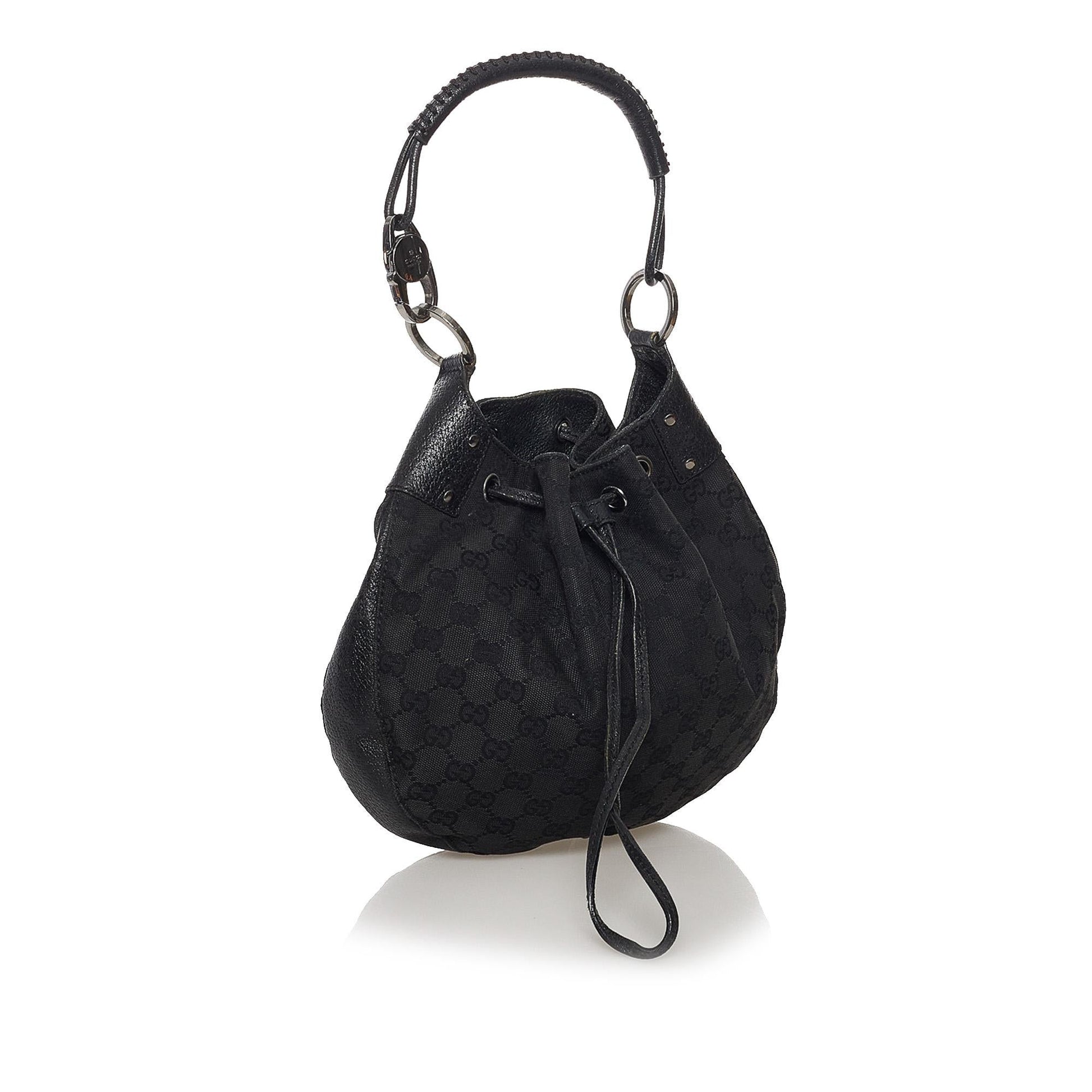 Gucci GG Drawstring SHG Canvas Black Jewelry Bag Shg