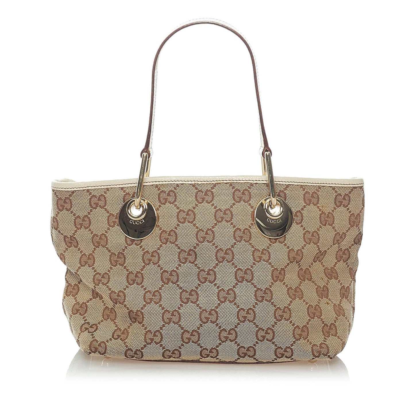 Gucci GG Eclipse SHG Canvas Calf White Brown Satchel Bag