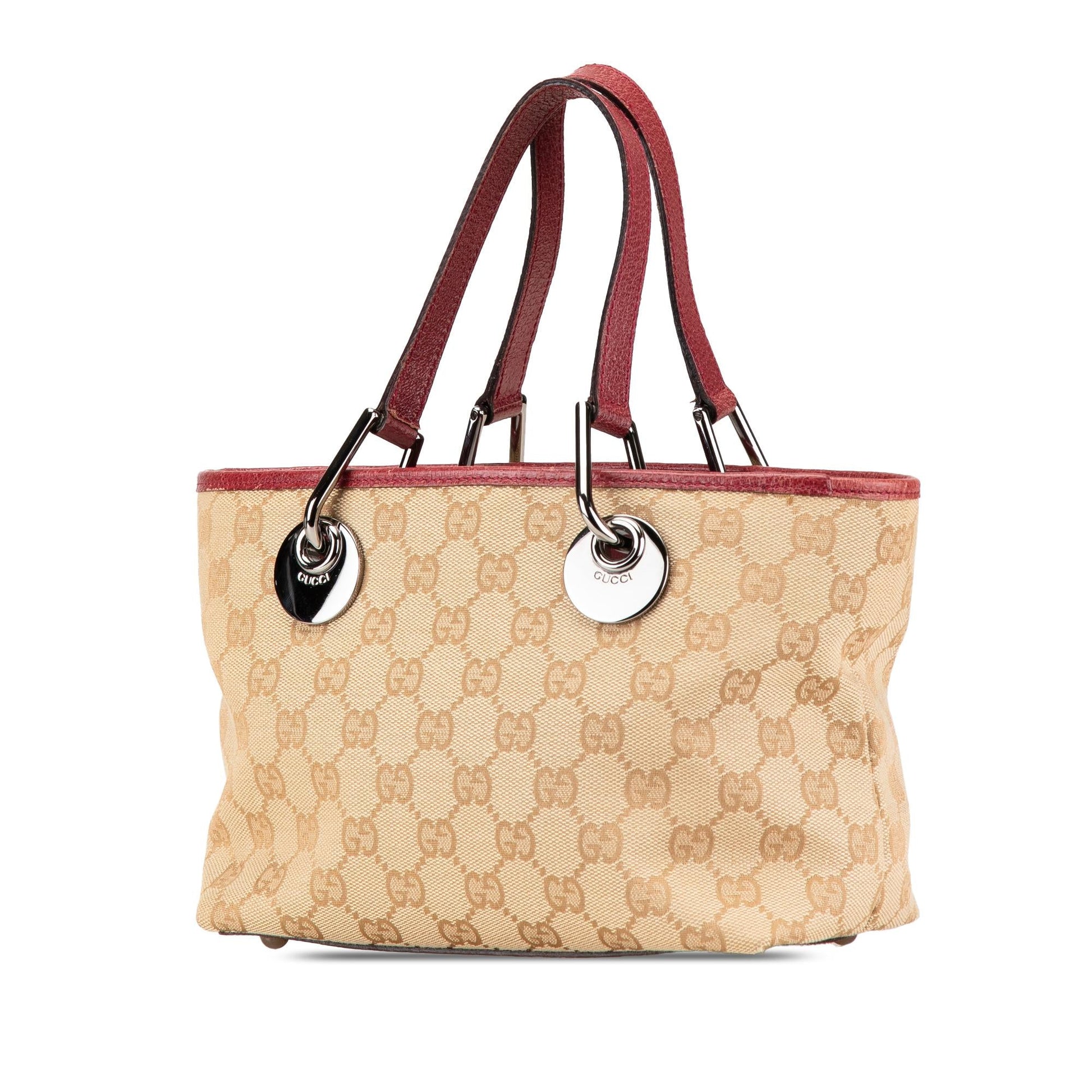 Gucci GG Eclipse Canvas Calf Brown Red Satchel Bag Eclipse Handbag