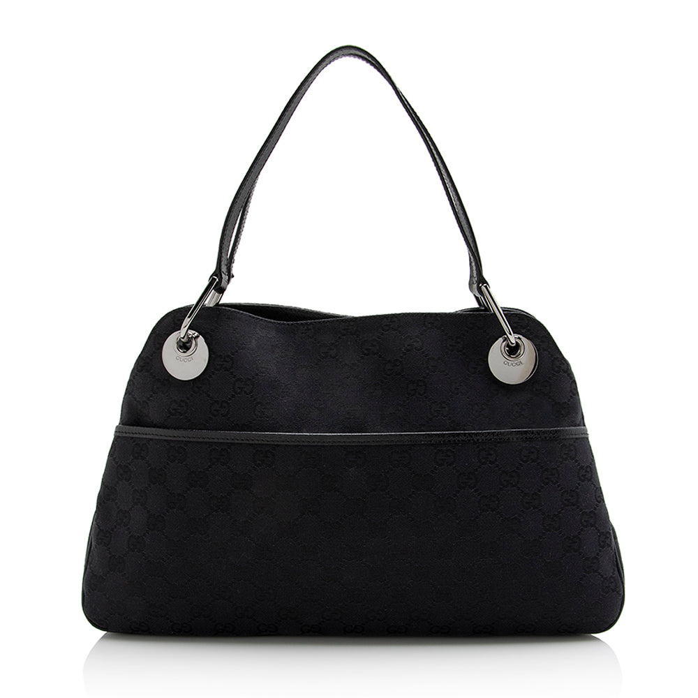 Gucci GG Eclipse SHF Leather Canvas Black Medium Shoulder Bag
