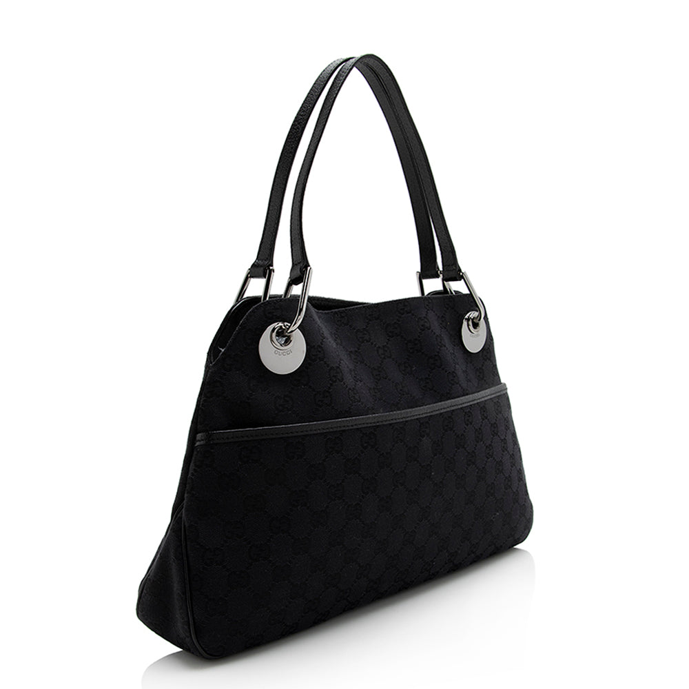Gucci GG Eclipse SHF Leather Canvas Black Medium Shoulder Bag