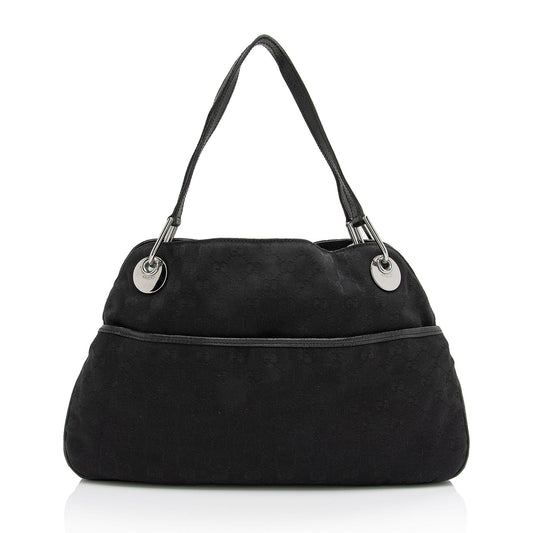 Gucci GG Eclipse SHF-3PUt2j Leather Canvas Black Medium Shoulder Bag