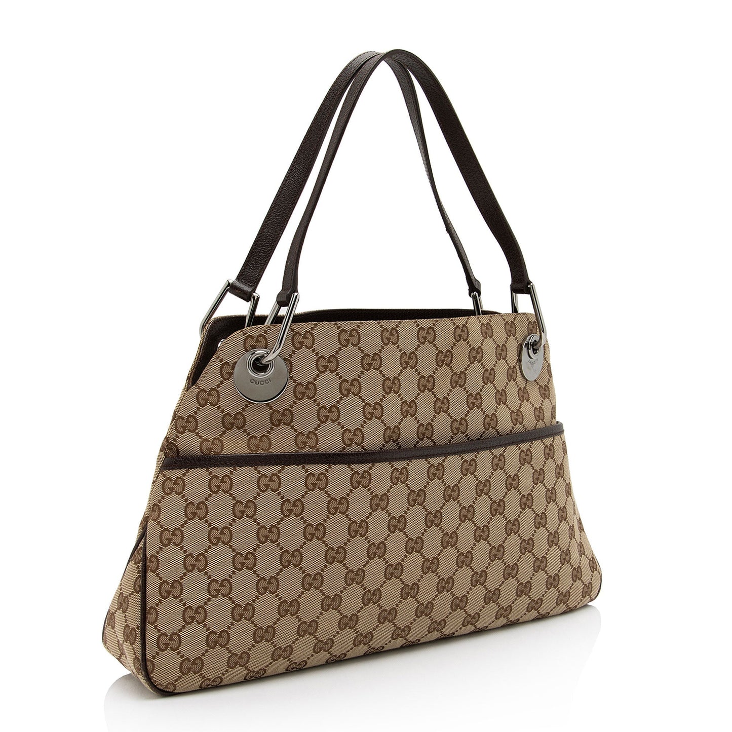 Gucci GG Eclipse SHF-YMoOGb Leather Canvas Brown Beige Shoulder Bag