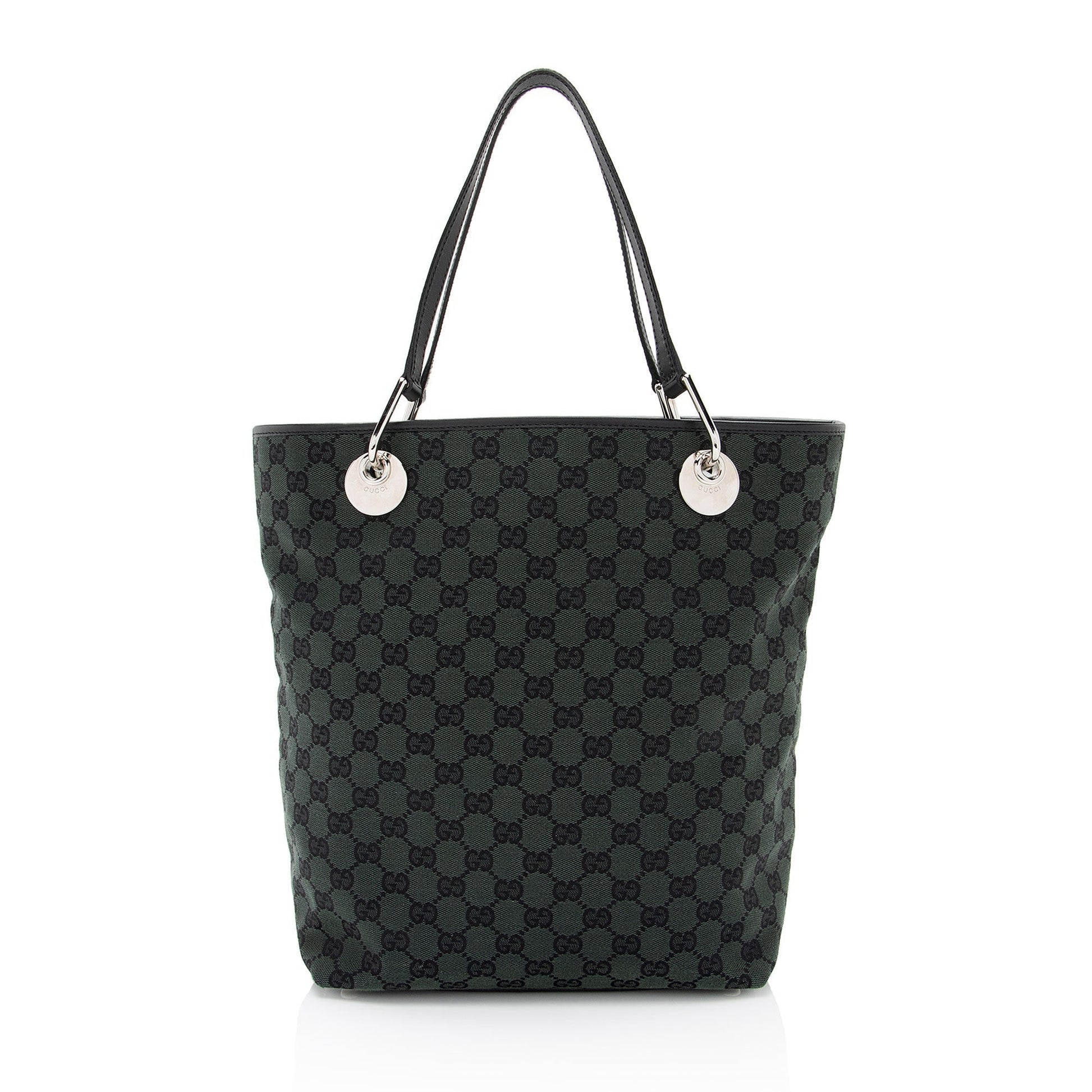 Gucci GG Eclipse N S SHF-CCVRzw Leather Canvas Black Green Tote Bag