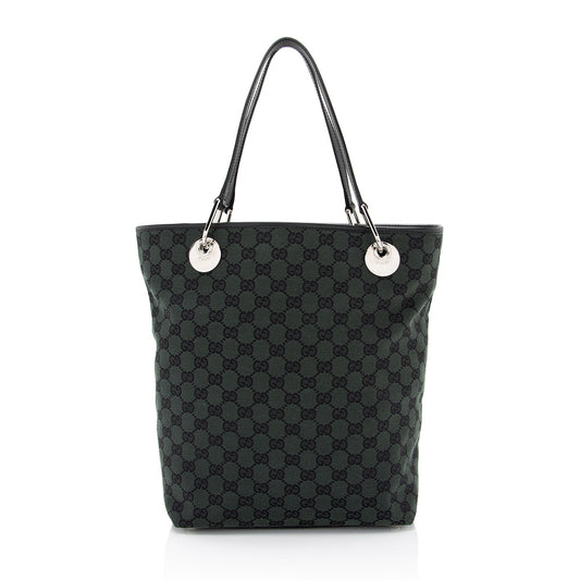 Gucci GG Eclipse N S SHF-CCVRzw Leather Canvas Black Green Tote Bag