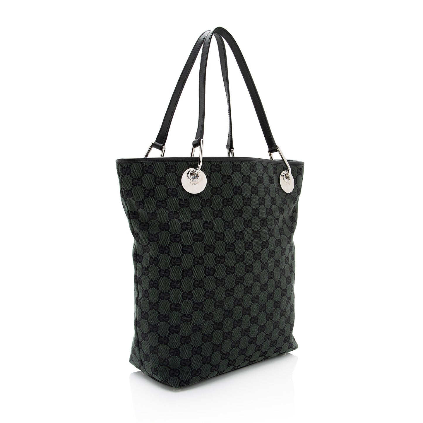 Gucci GG Eclipse N S SHF-CCVRzw Leather Canvas Black Green Tote Bag