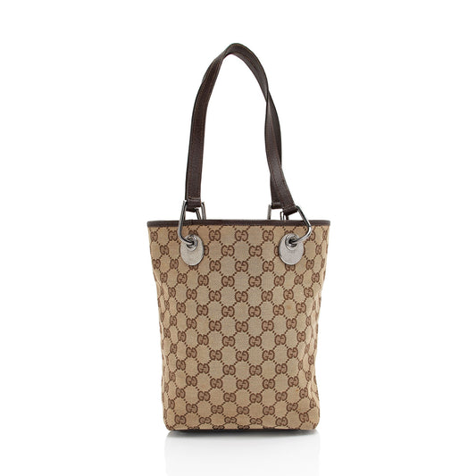 Gucci GG Eclipse N S SHF-QqGTJE Leather Canvas Brown Beige Tote Bag