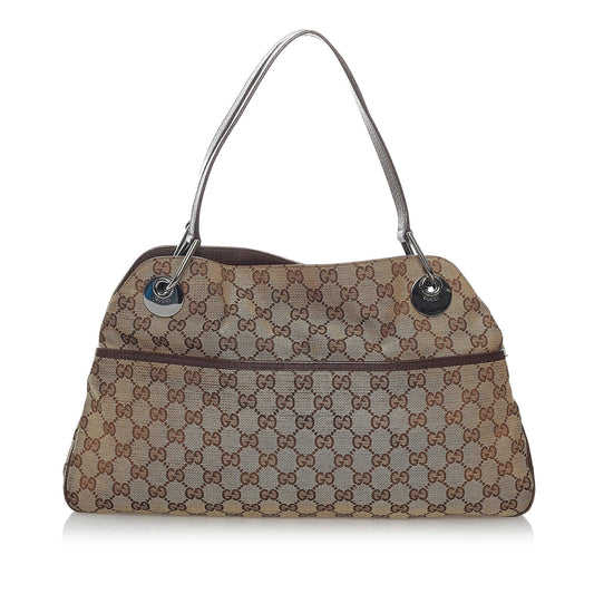 Gucci GG Eclipse SHG Canvas Calf Brown Shoulder Bag Bag Shg
