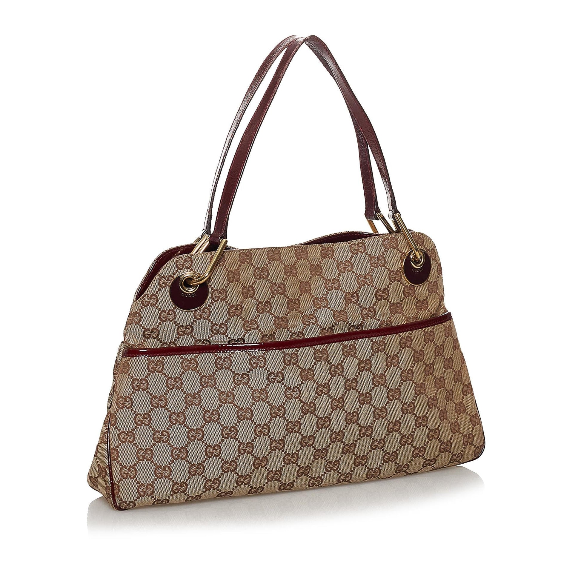 Gucci GG Eclipse SHG Canvas Calf Brown Red Shoulder Bag Bag Shg