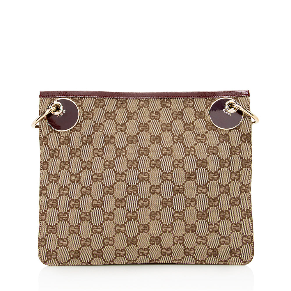 Gucci GG Eclipse Messenger SHF Leather Canvas Patent Beige Shoulder Bag