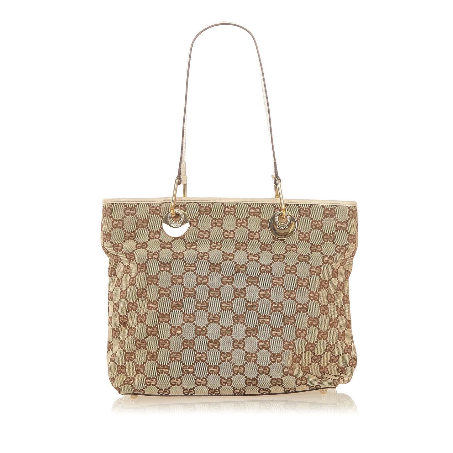 Gucci GG Eclipse SHG Canvas Calf White Brown Tote Bag Bag Shg