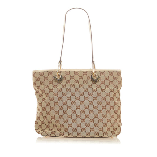 Gucci GG Eclipse SHG Canvas Calf White Brown Tote Bag Bag Shg