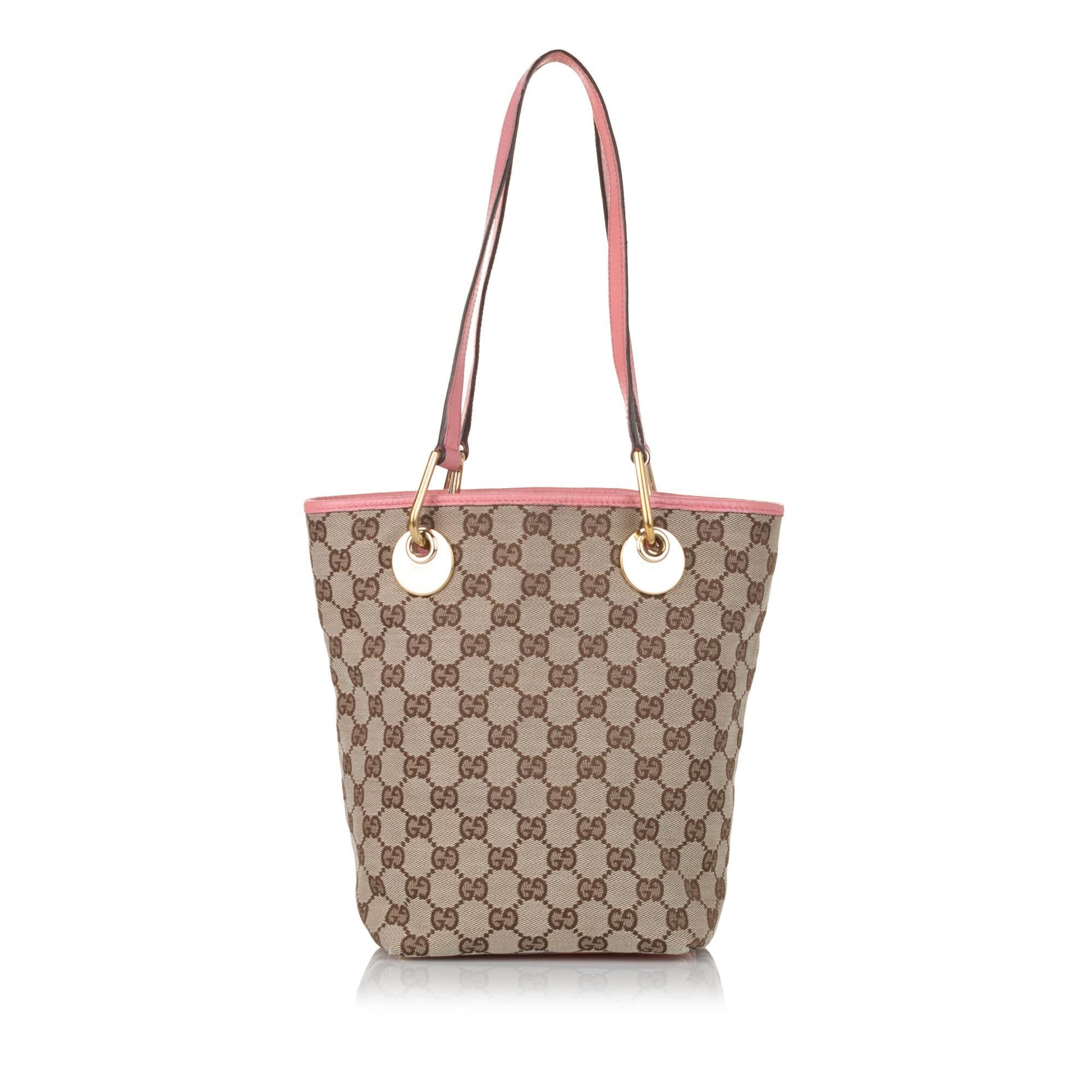 Gucci GG Eclipse SHG Canvas Calf Brown Pink Tote Bag Bag Shg