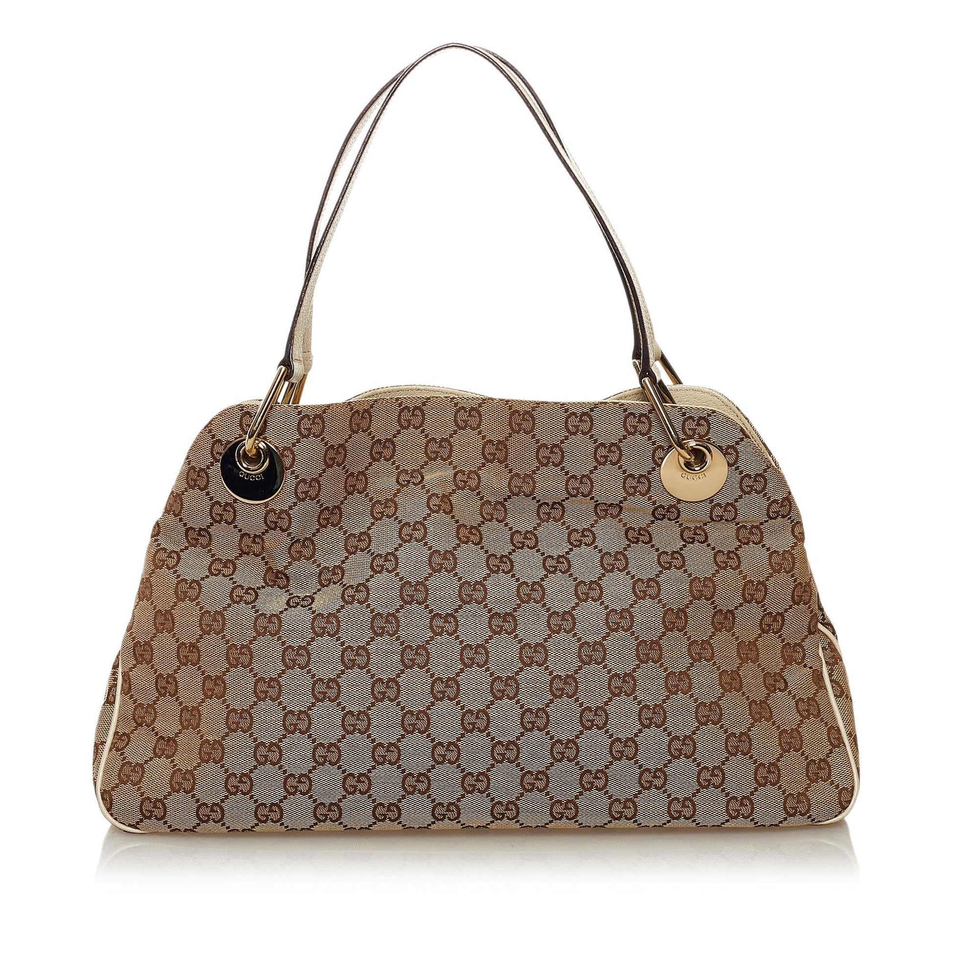 Gucci GG Eclipse SHG Canvas White Brown Tote Bag