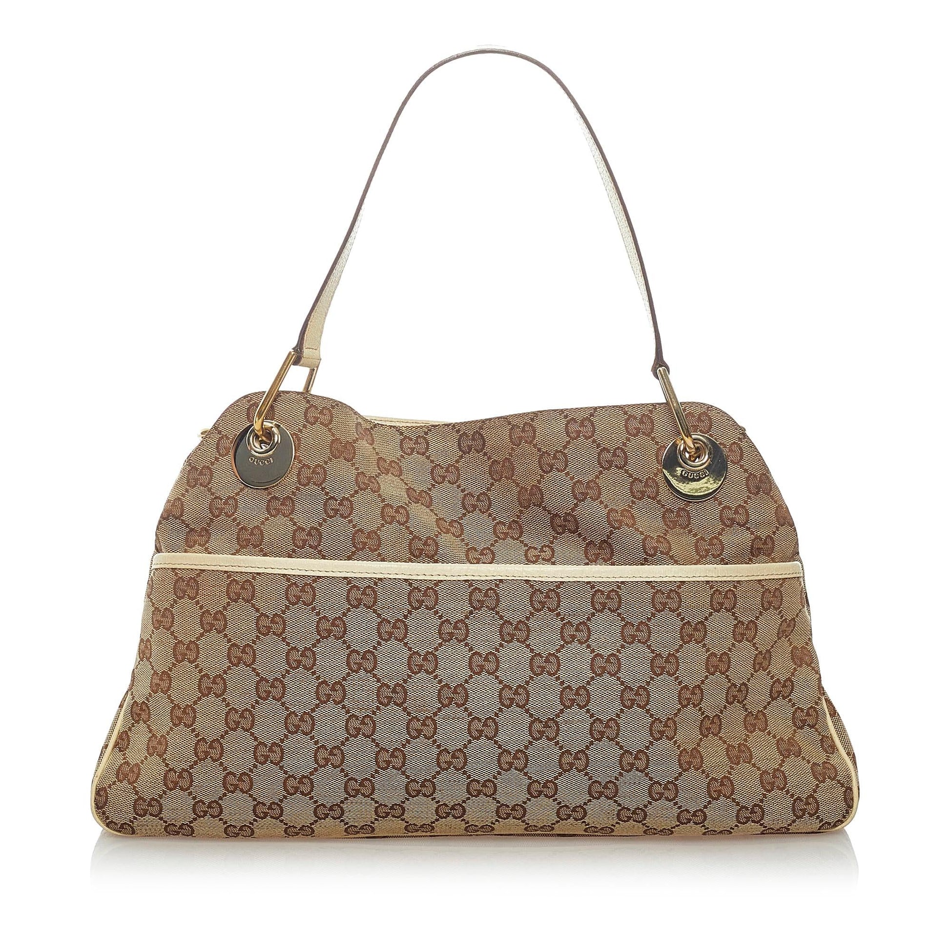 Gucci GG Eclipse SHG Canvas White Brown Tote Bag Bag Shg