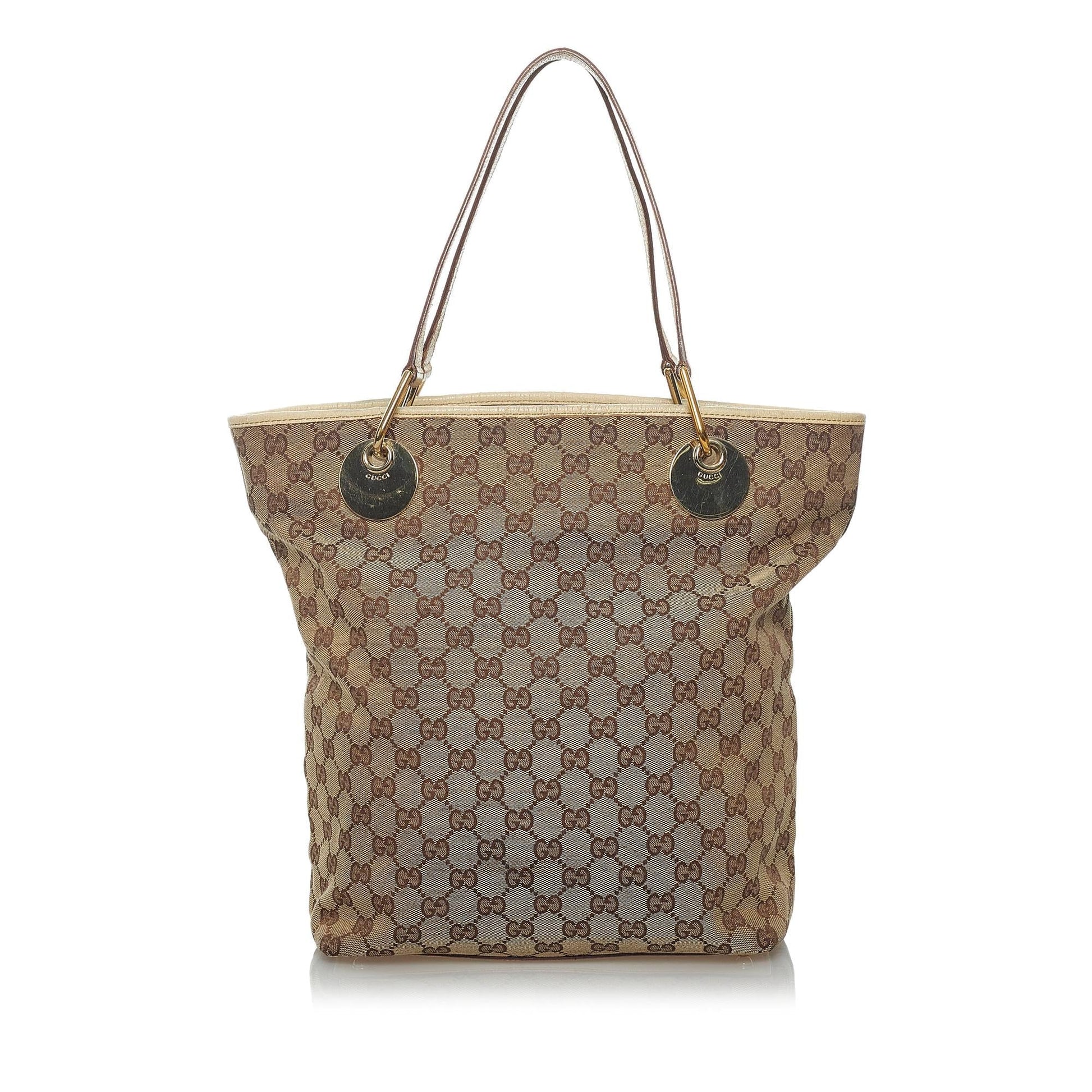 Gucci GG Eclipse SHG Canvas Calf White Brown Tote Bag