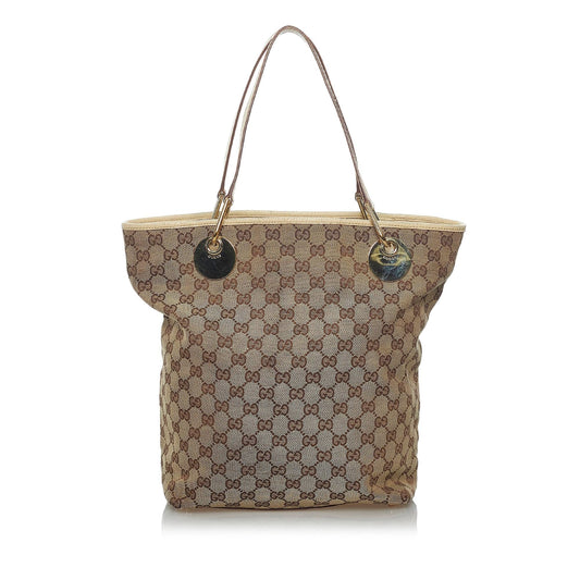 Gucci GG Eclipse SHG Canvas Calf White Brown Tote Bag