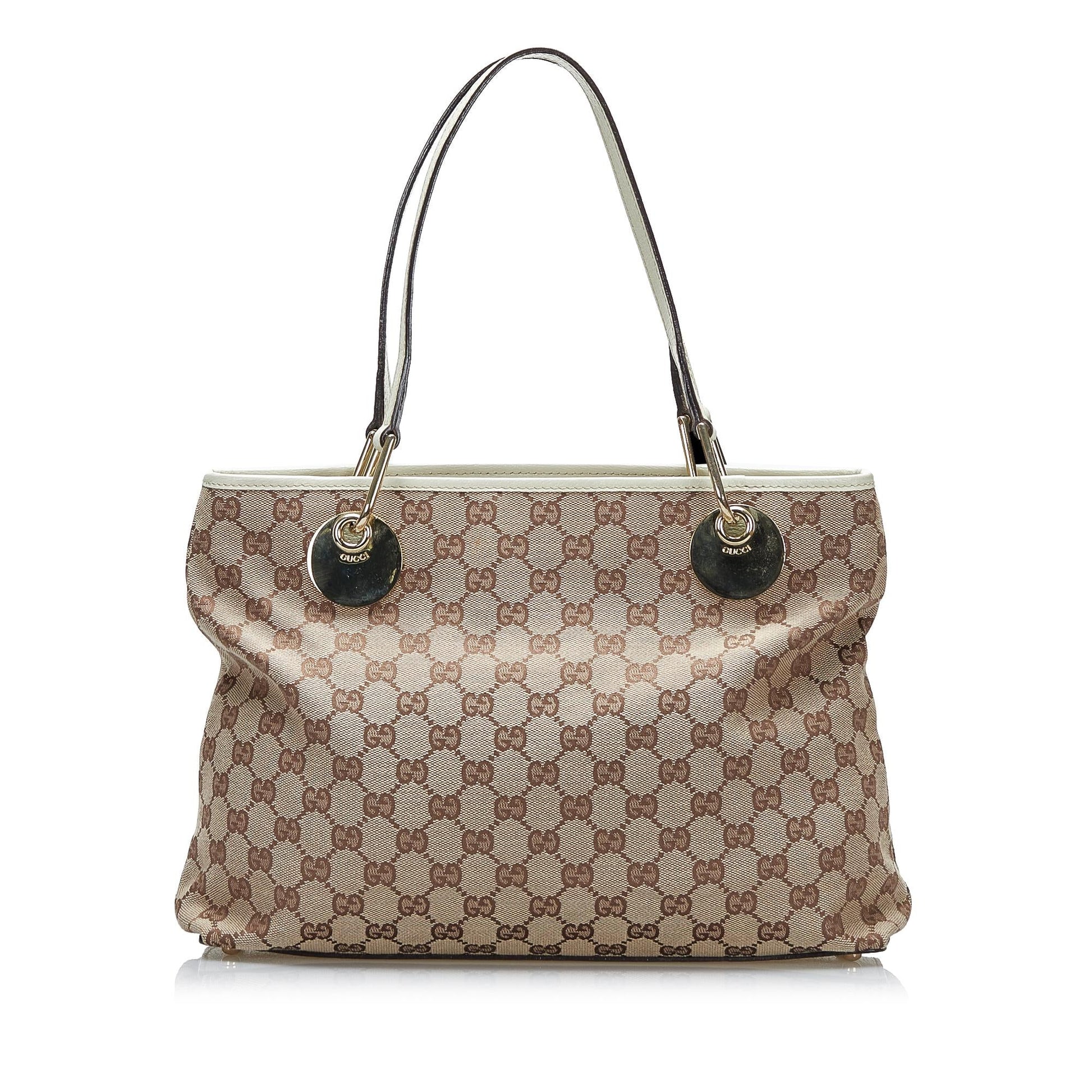 Gucci GG Eclipse SHG-y7kFVR Canvas Calf White Brown Tote Bag