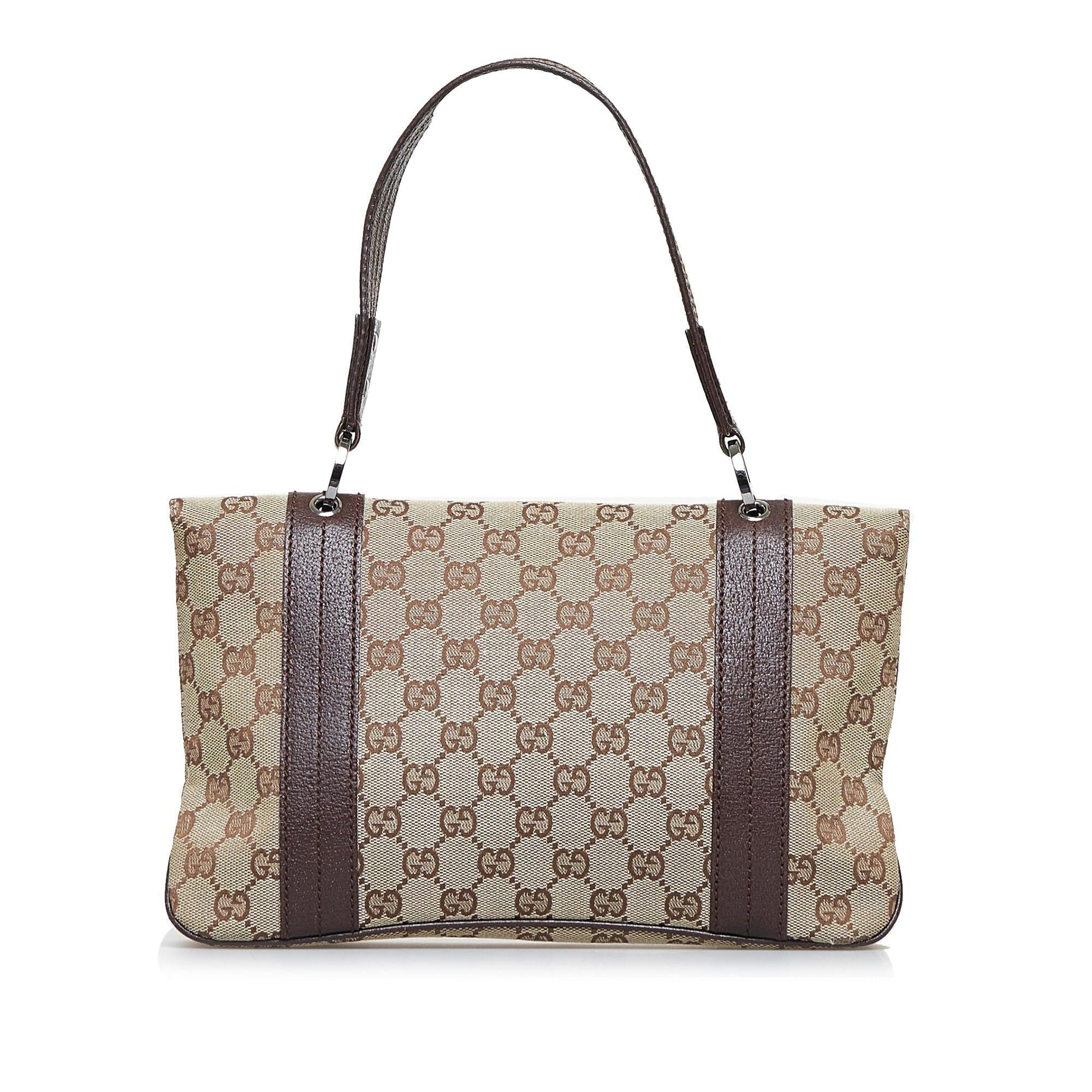 Gucci GG SHG-wwcrBP Canvas Calf Brown Flap Satchel Bag