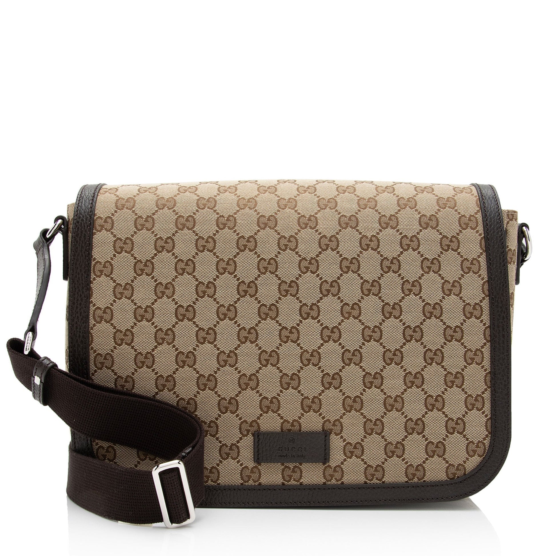 Gucci GG Flap Messenger SHF-Dgivt4 Leather Canvas Nylon Brown Shoulder Bag