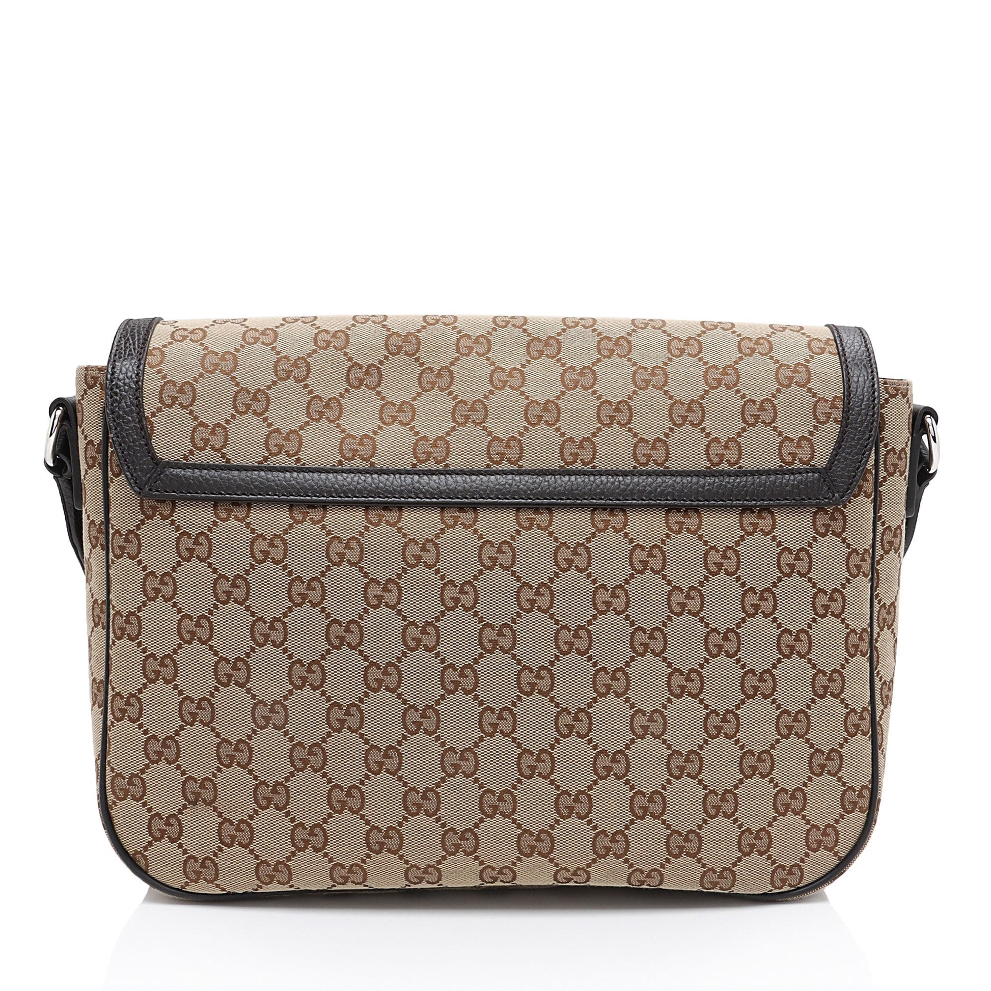 Gucci GG Flap Messenger SHF-1QqxVk Leather Canvas Nylon Brown Shoulder Bag