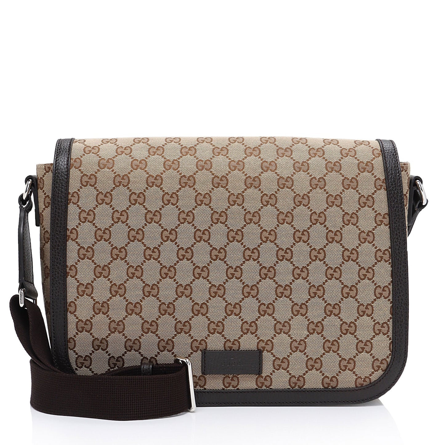 Gucci GG Flap Messenger SHF-1QqxVk Leather Canvas Nylon Brown Shoulder Bag