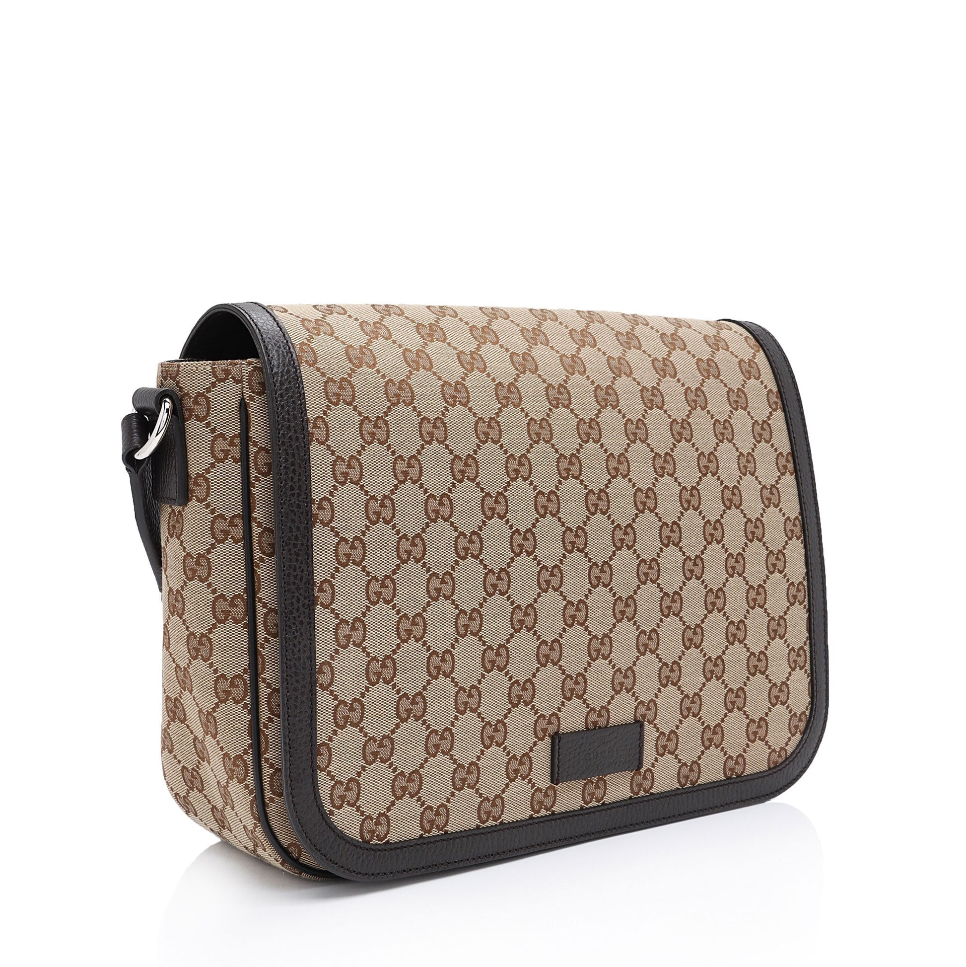 Gucci GG Flap Messenger SHF-1QqxVk Leather Canvas Nylon Brown Shoulder Bag