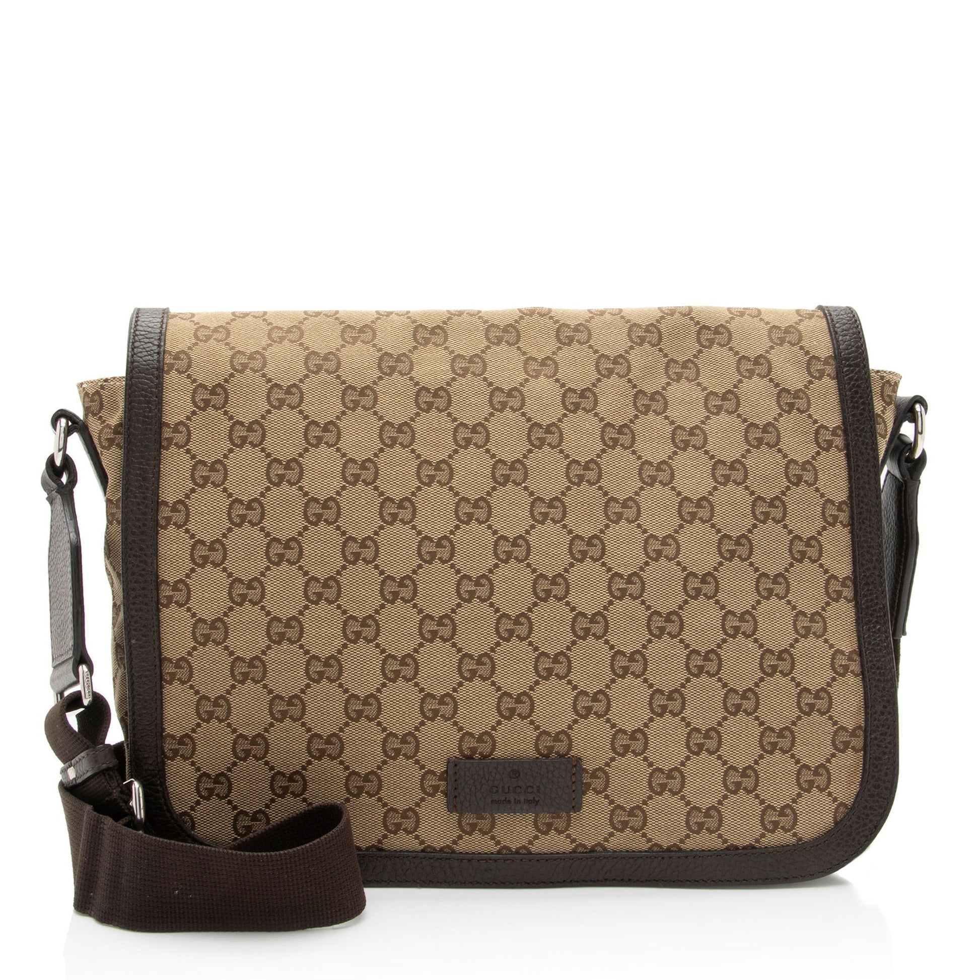 Gucci GG Flap Messenger SHF-jreKOd Leather Canvas Nylon Brown Shoulder Bag