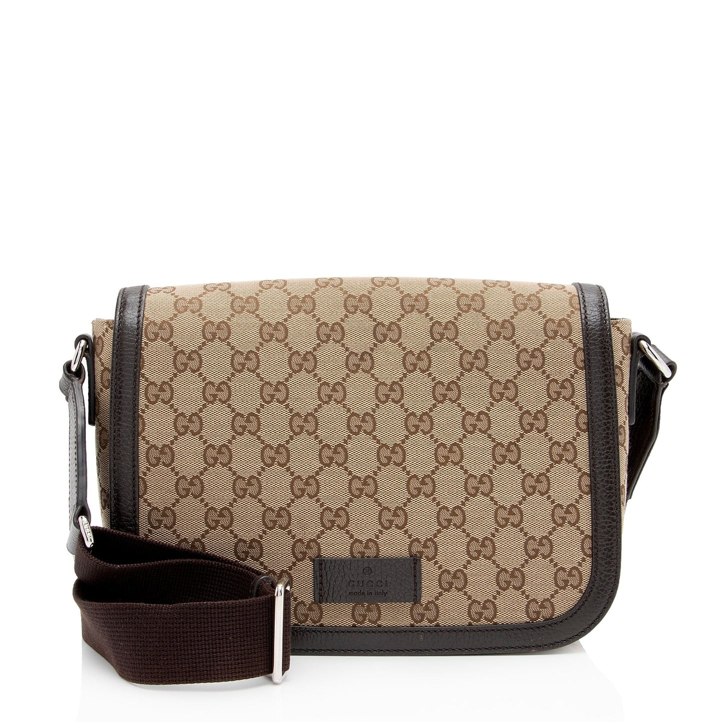 Gucci GG Flap Messenger SHF-qVM12S Leather Canvas Brown Beige Shoulder Bag